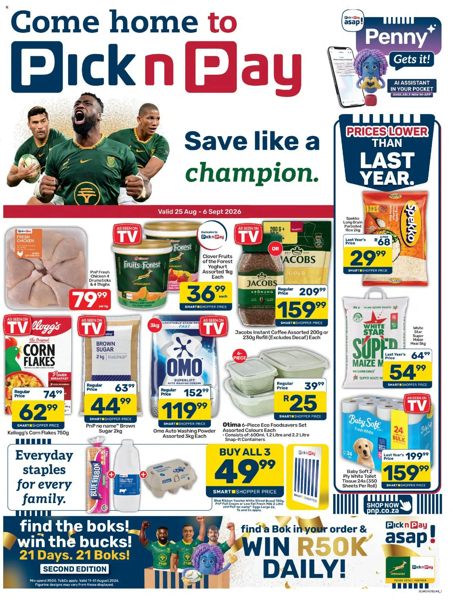 New Pick n Pay catalogue – valid from 25/08/2026 | Page: 1 | Products: Toaster, Coffee, Flakes, Mango