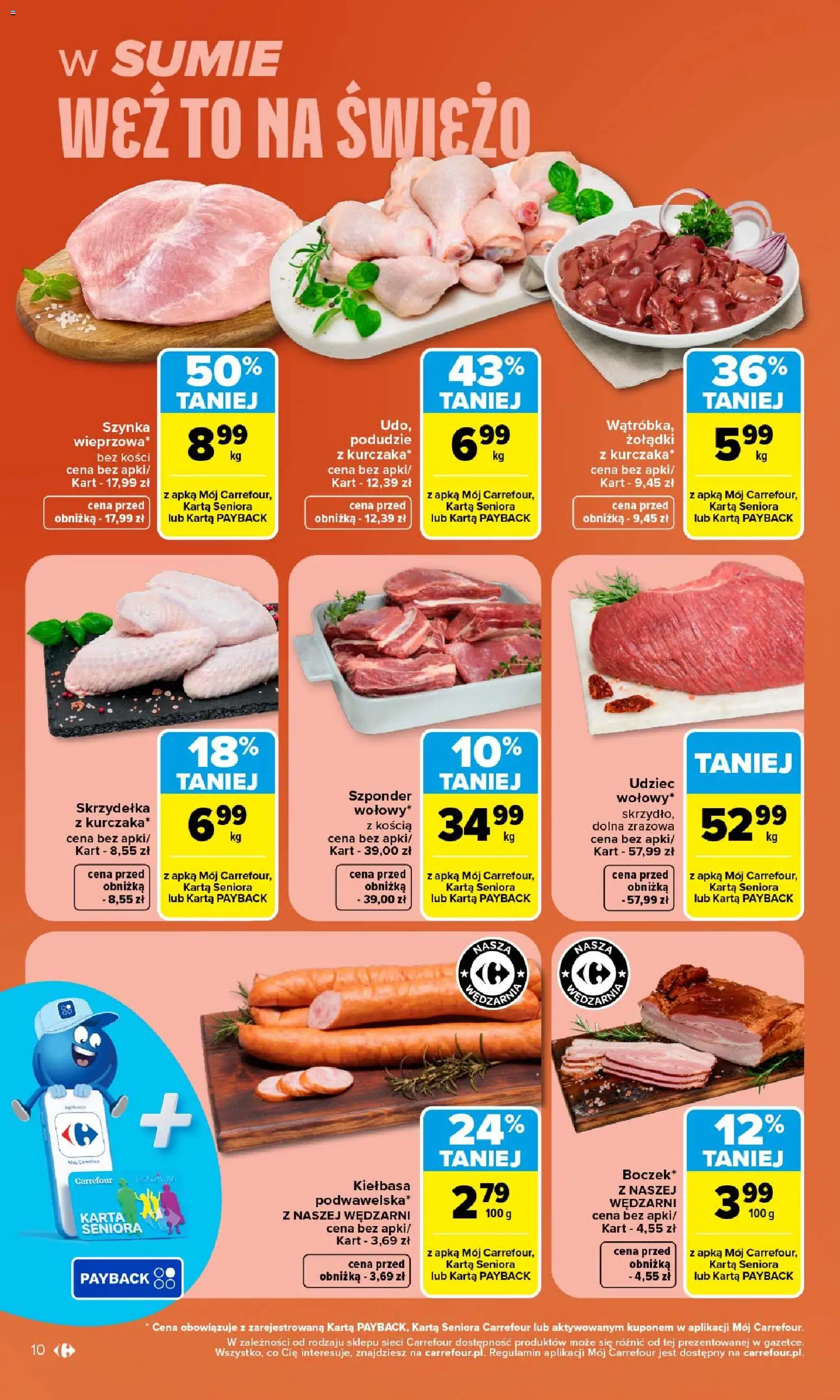 Carrefour gazetka od 28.09.2026 | Strona: 10 | Produkty: Kiełbasa, Karta, Szynka, Skrzydełka