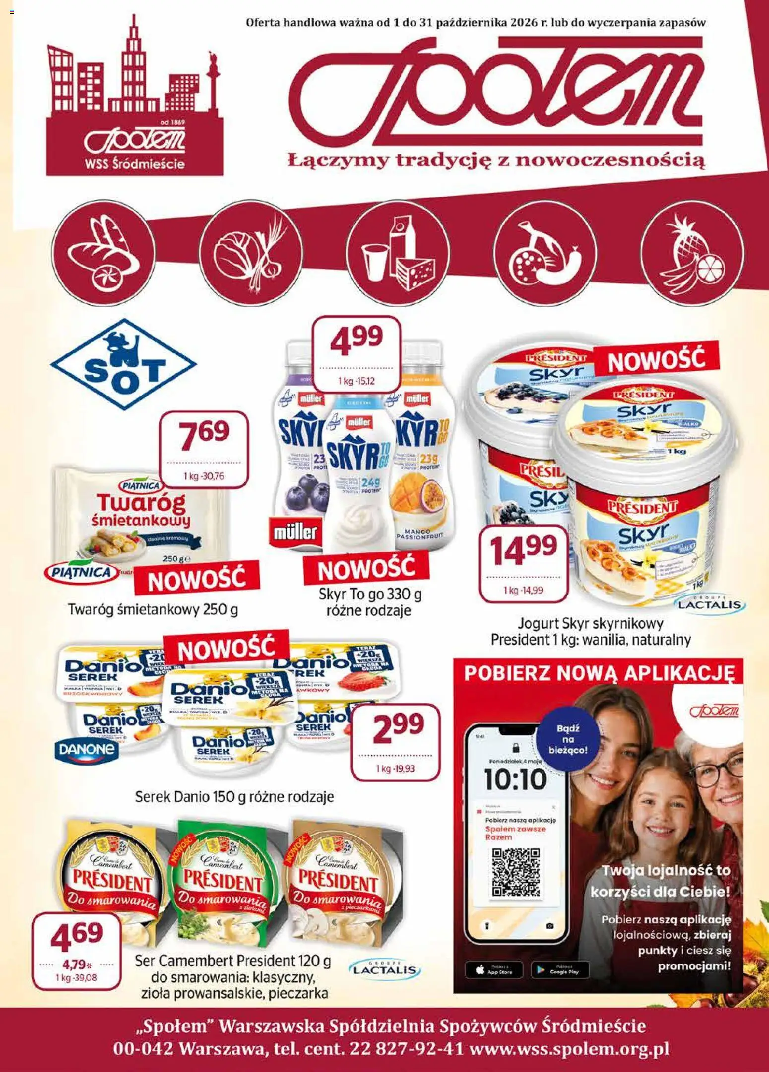 Społem gazetka od 01.10.2026 | Strona: 1 | Produkty: Piątnica, Ser, Jogurt, Skyr