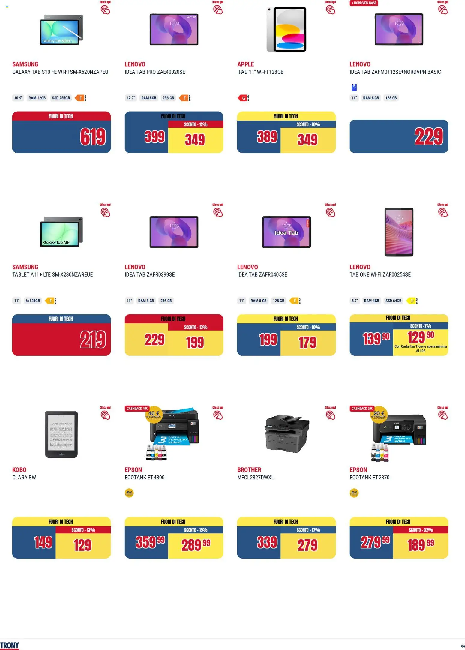 Volantino Trony del 28.04.2026 | Pagina: 4 | Prodotti: Tablet, Fan, Ipad, Samsung