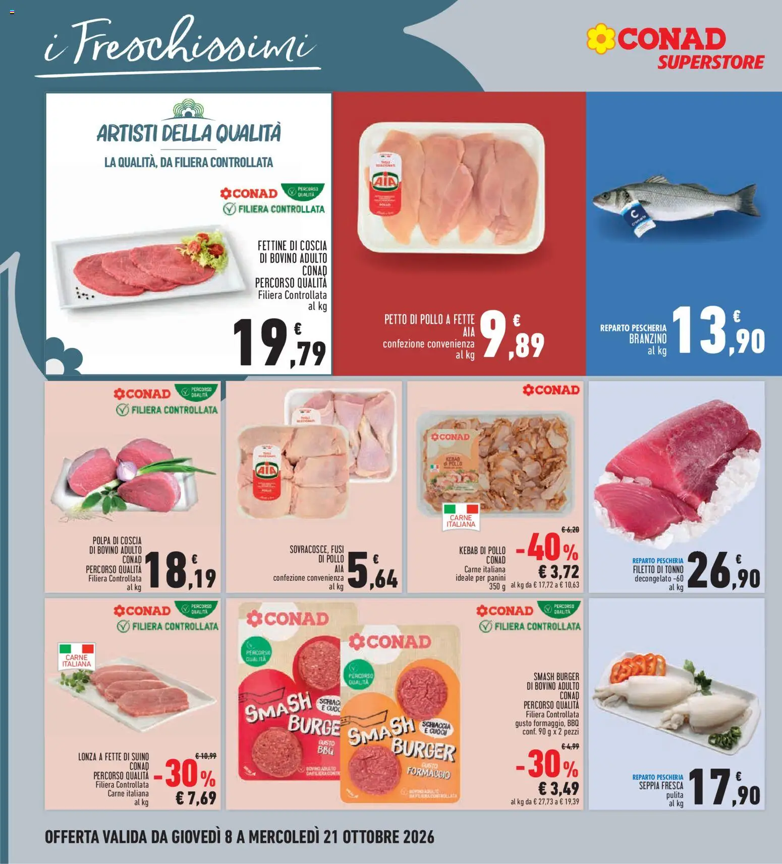 Volantino Conad del 08/10/2026 | Pagina: 10 | Prodotti: Bovino, Suino, Formaggio, Tonno