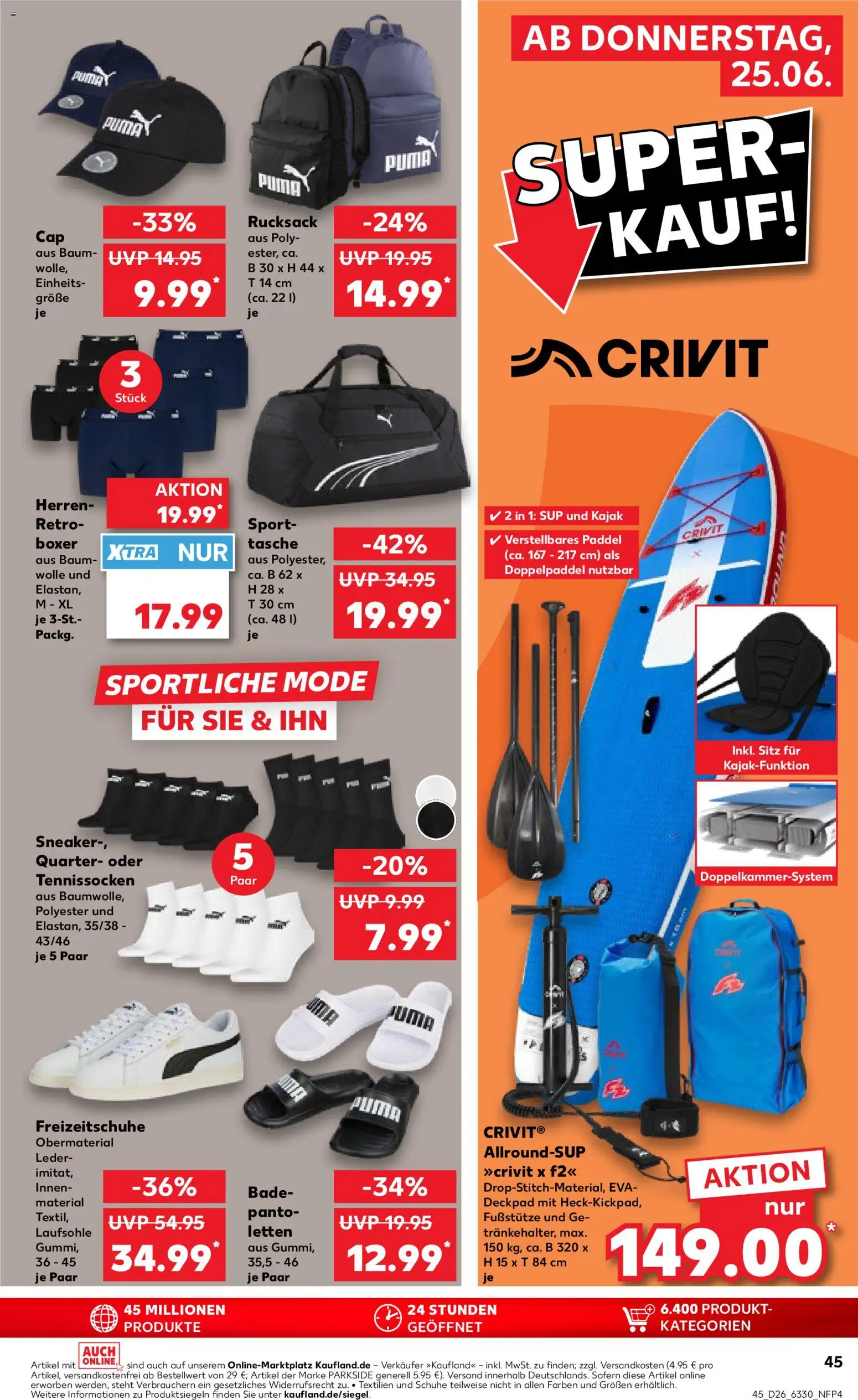 Kaufland Prospekt Kiel – gültig ab 25.06.2026 | Seite: 45 | Produkte: Tasche, SUP, Boxer, Rucksack