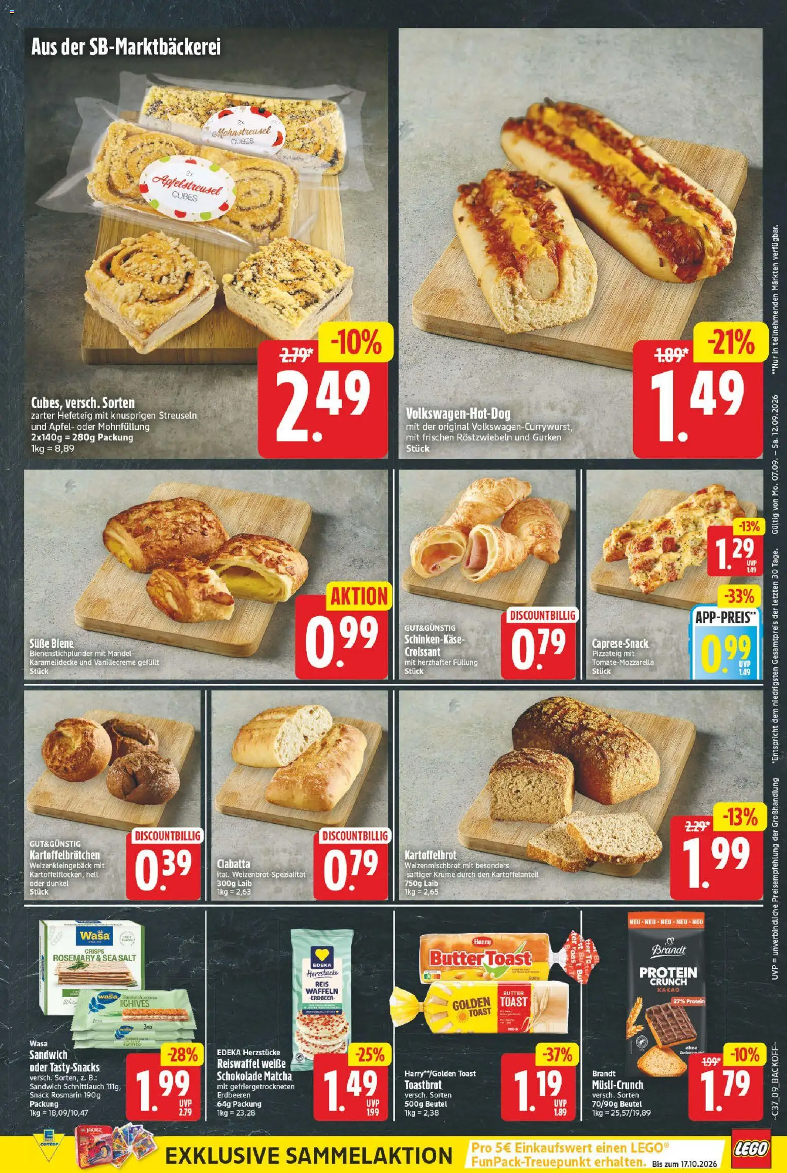 E center Prospekt – gültig ab 07.09.2026 | Seite: 9 | Produkte: Butter, Toast, Waffeln, Gurken