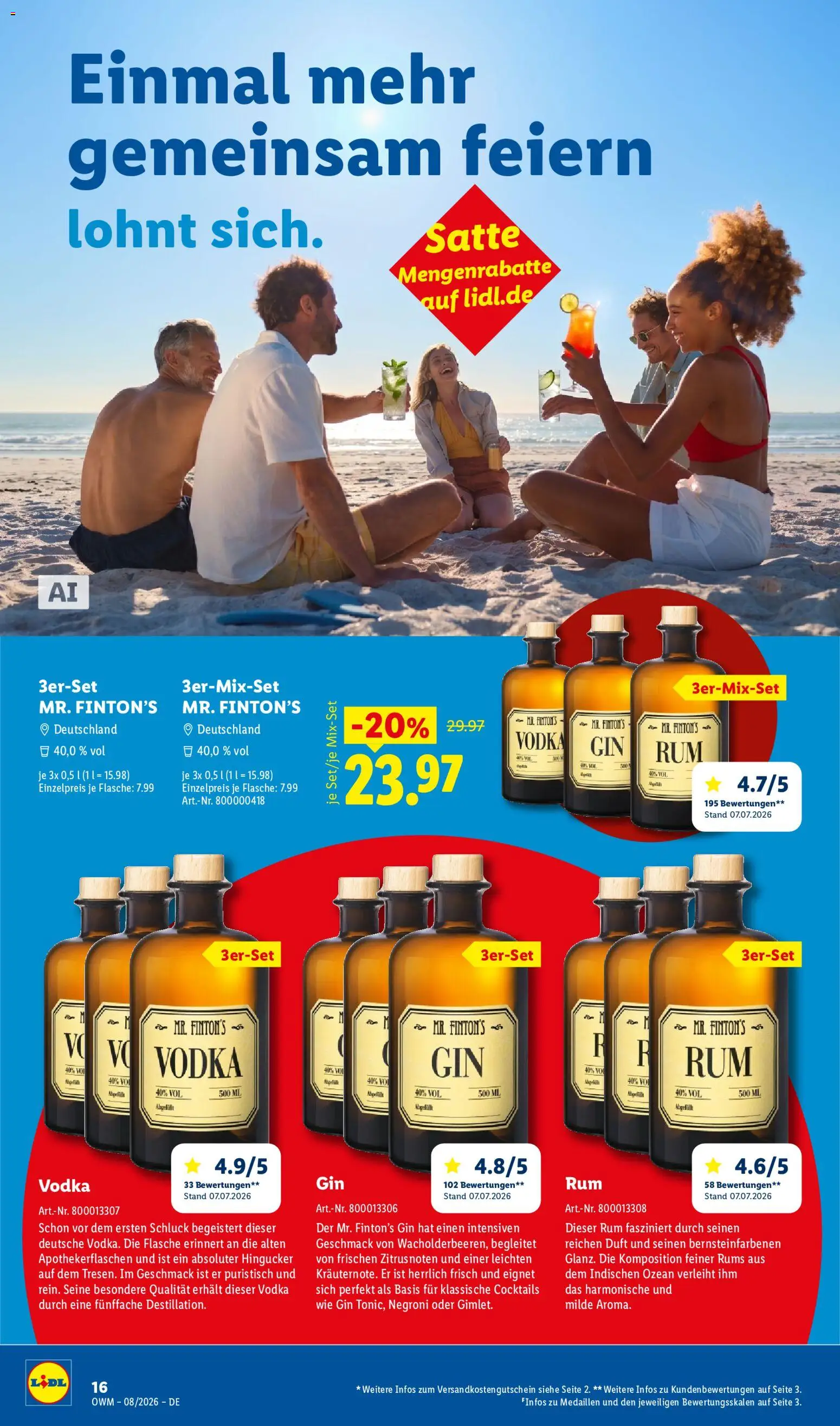 Lidl Německo leták - Wein & Spirituosen od 01.08.2026 | Strana: 16 | Produkty: Rum, Gin, Vodka