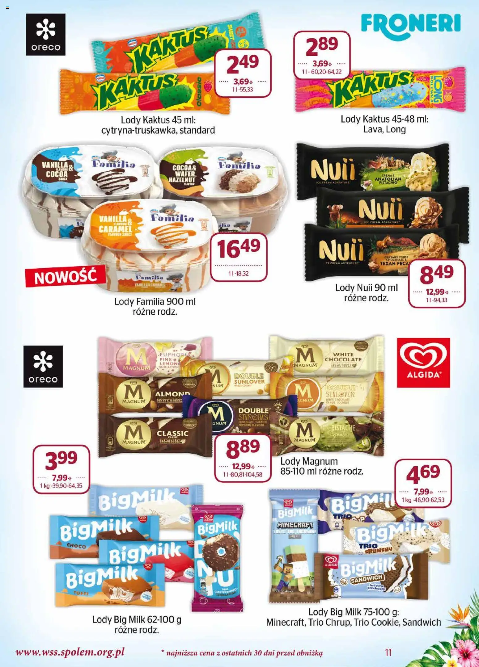 Społem gazetka od 01.07.2026 | Strona: 11 | Produkty: Sandwich, Big Milk, Lody Magnum, Lody Kaktus