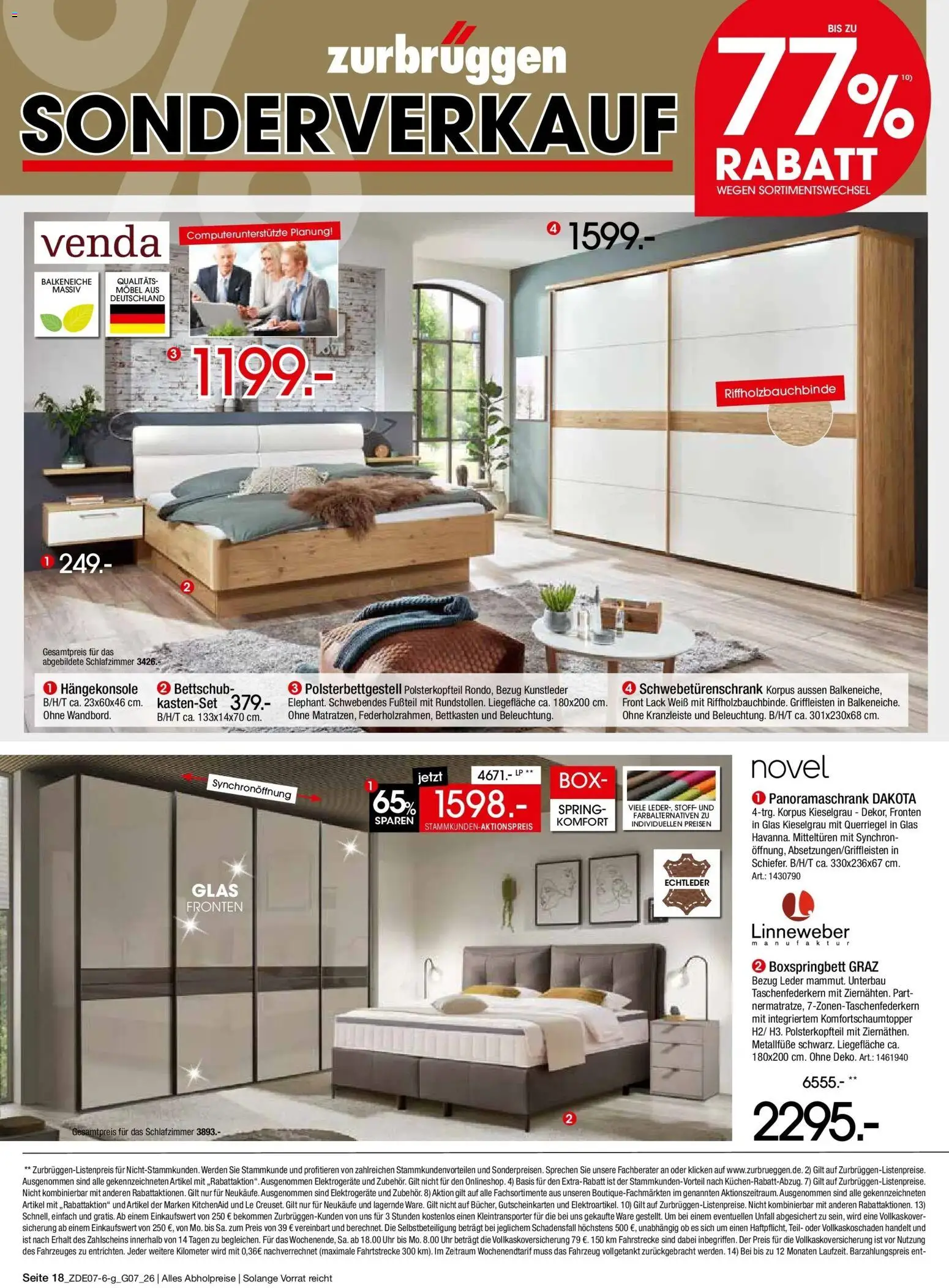 Zurbrüggen Sonderverkauf – gültig ab 09.07.2026 | Seite: 18 | Produkte: Schwebetürenschrank, Boxspringbett, Box, Uhr