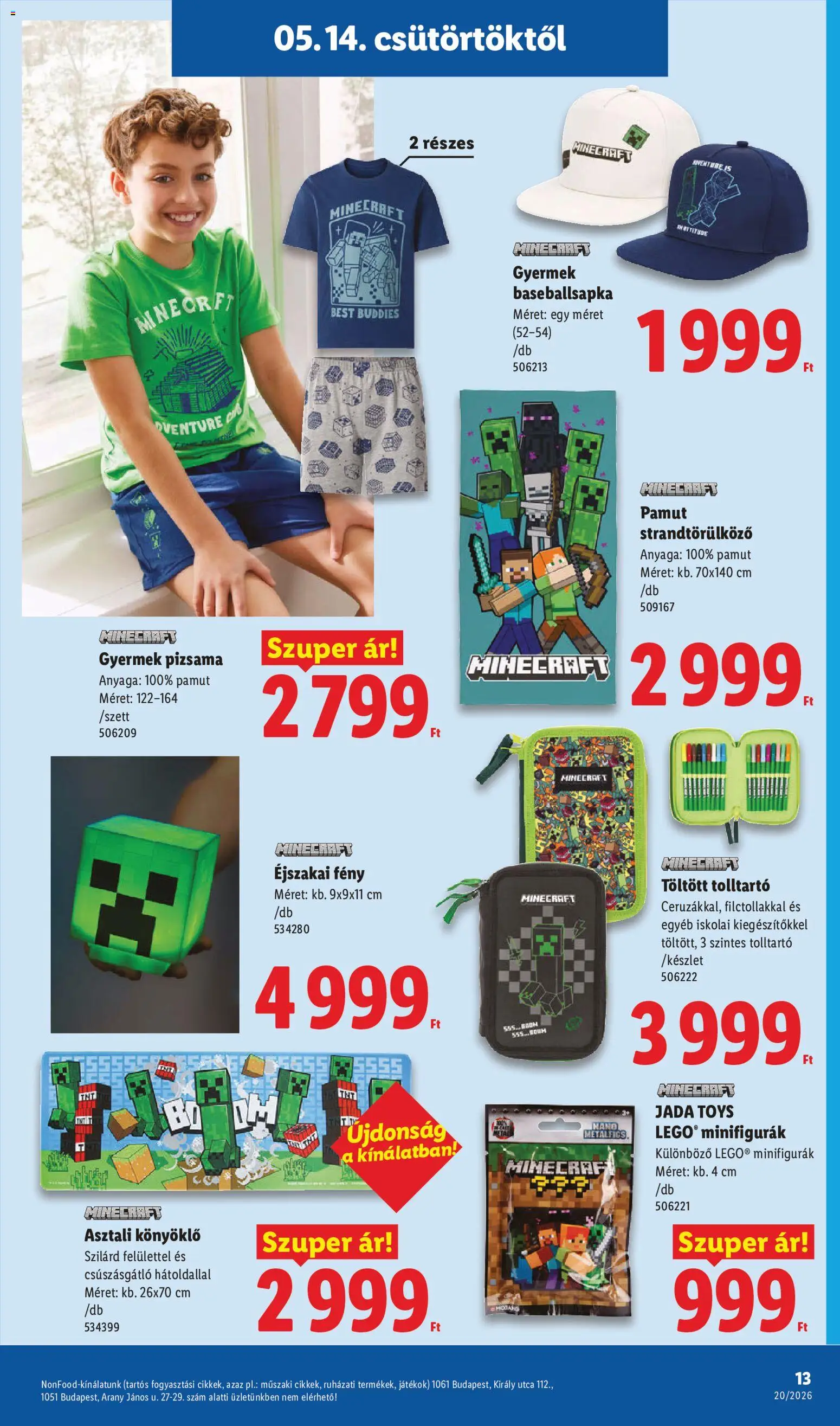 Lidl akciós ujság - amely érvényes a következő dátumtól: 14.05.2026 | Oldal: 13 | Termékek: Játékok, Tolltartó, Pizsama