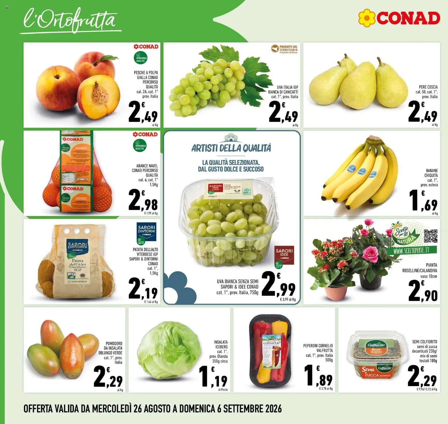 Volantino Conad del 26/08/2026 | Pagina: 2 | Prodotti: Arance, Tè, Insalata, Uva
