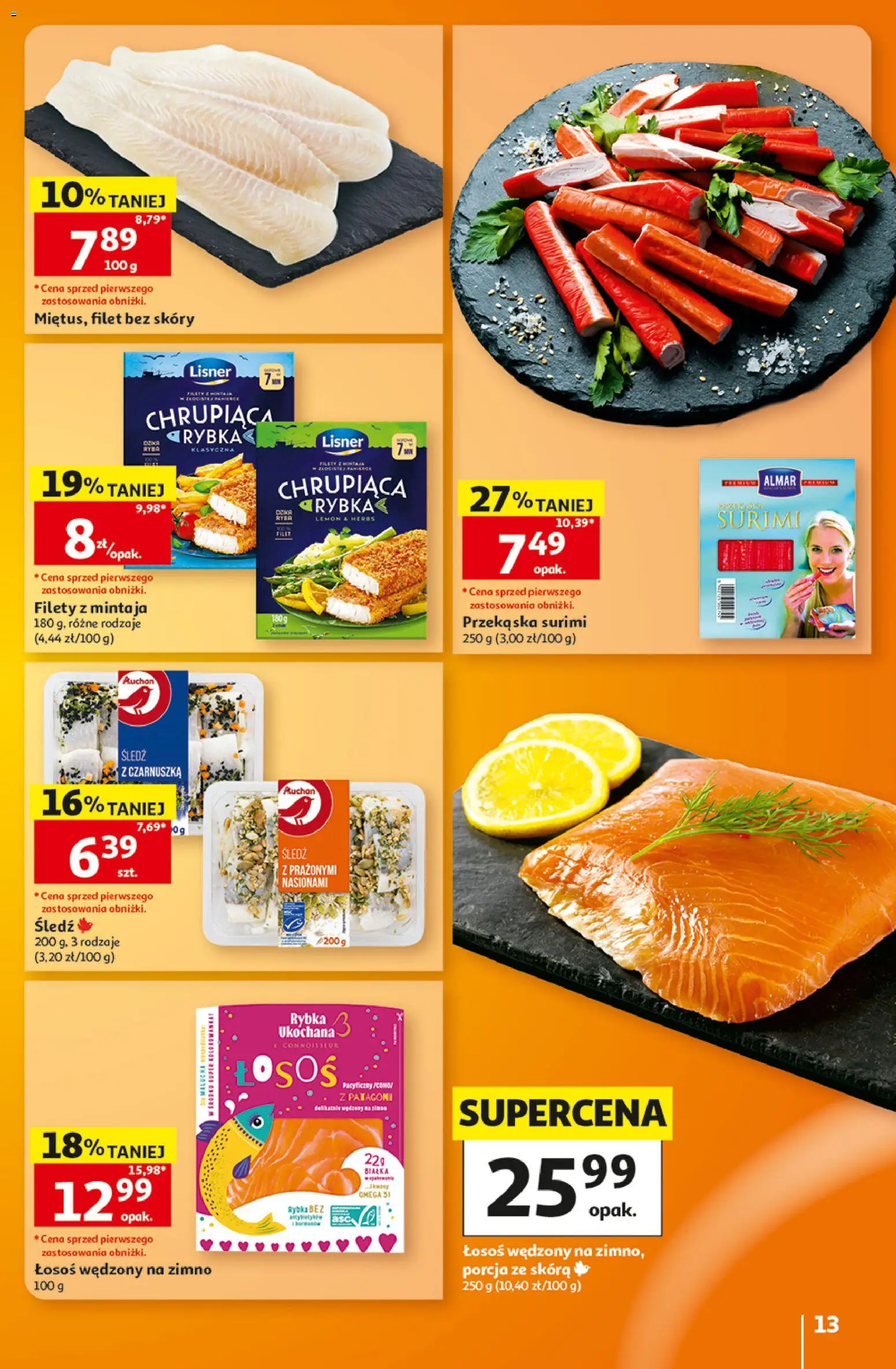 Auchan gazetka - Hipermarket od 29.10.2026 | Strona: 13 | Produkty: Śledź, Łosoś wędzony, Łosoś, Filet