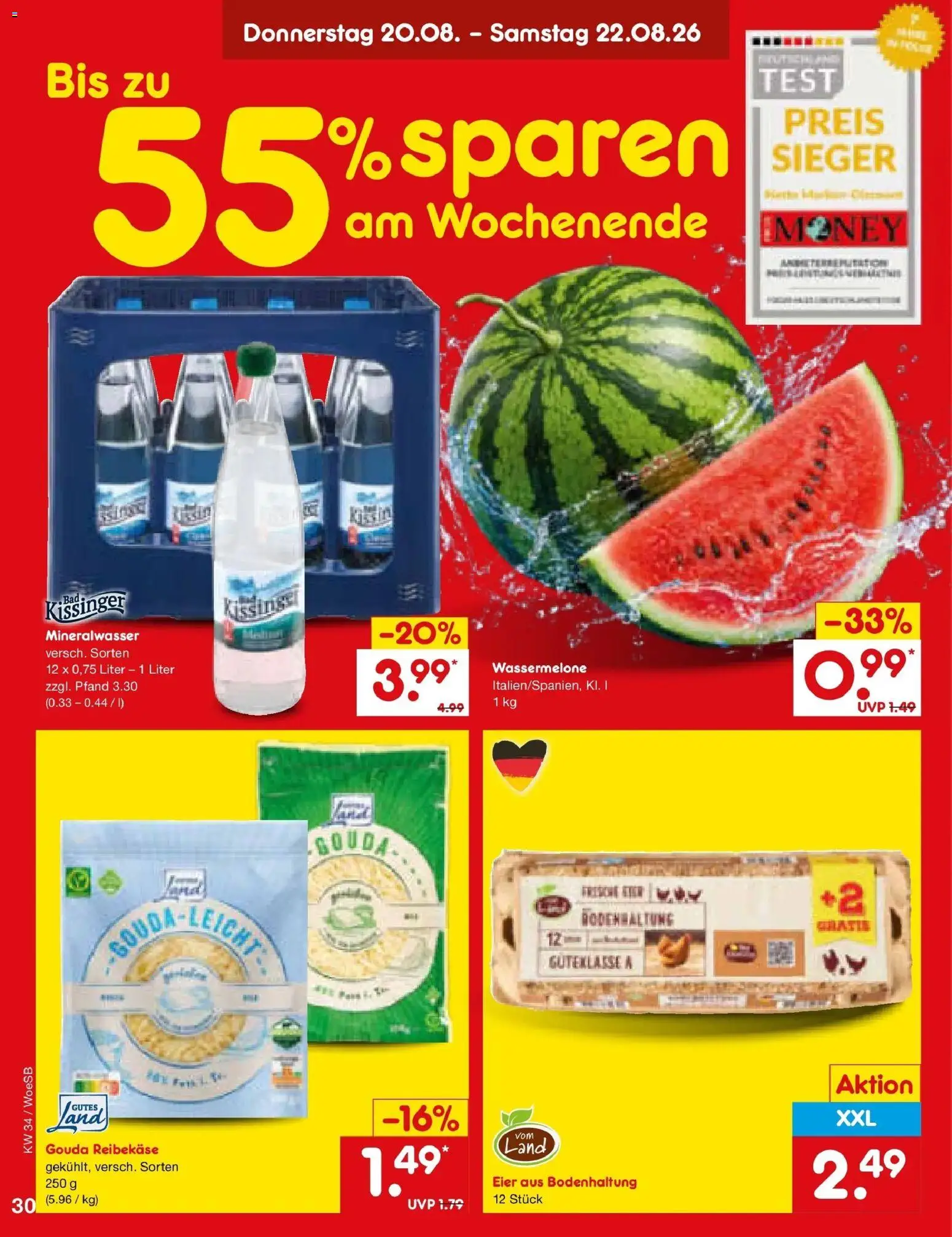 Netto Marken-Discount Prospekt Gemmingen – gültig ab 17.08.2026 | Seite: 48 | Produkte: Eier, Mineralwasser, Wassermelone, Reibekase