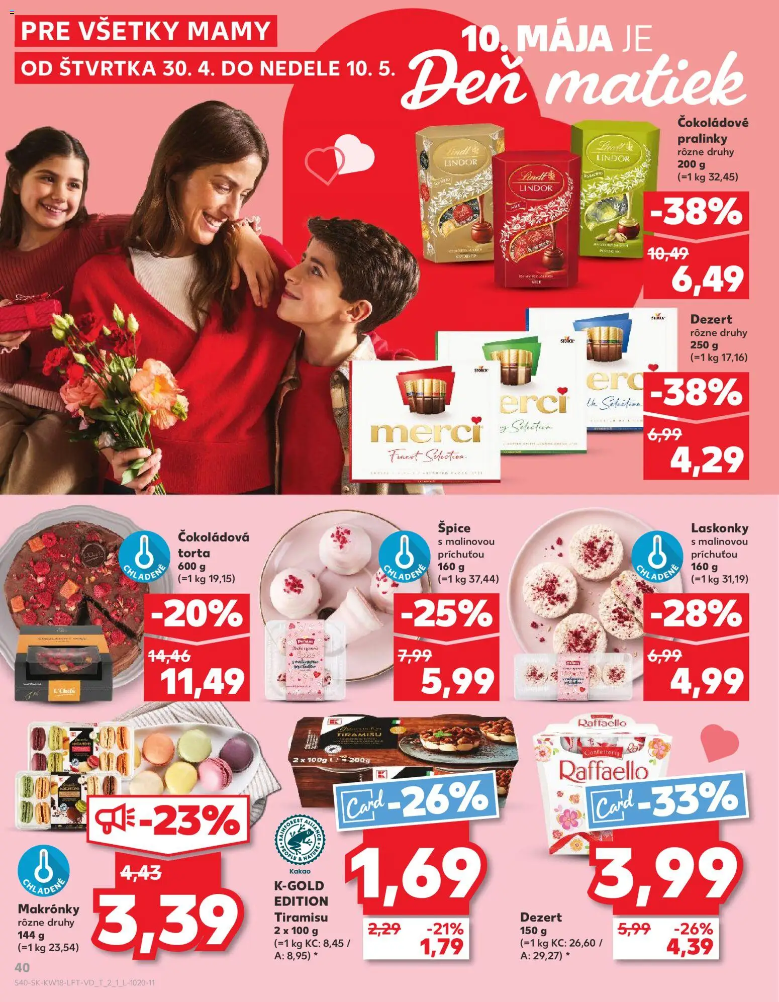 Nové Kaufland akcie – leták je platný od 30.04.2026 | Strana: 40 | Produkty: Lindor, Makronky, Merci, Torta