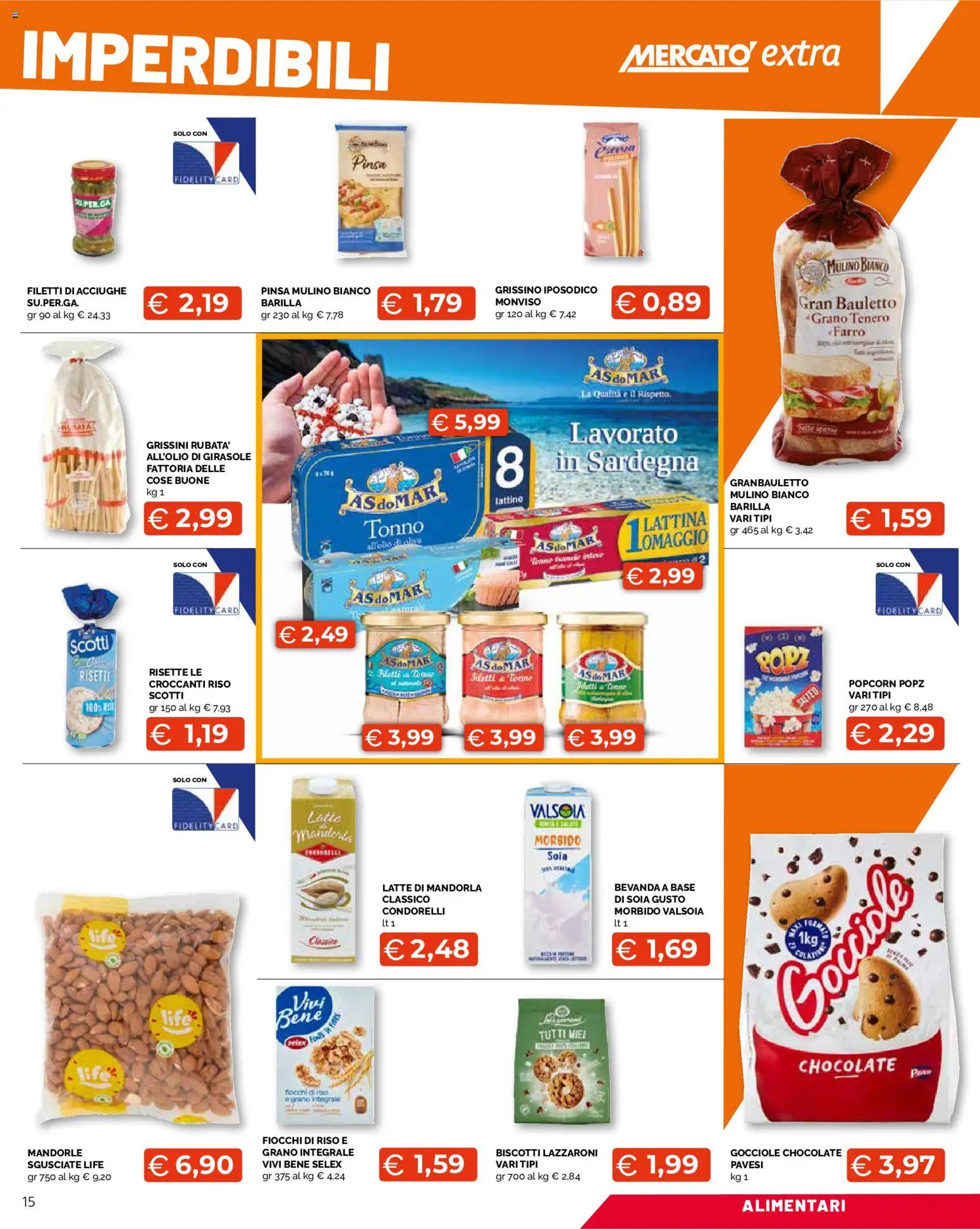 Volantino Mercatò del 09/07/2026 | Pagina: 15 | Prodotti: Biscotti, Latte, Mandorle, Acciughe