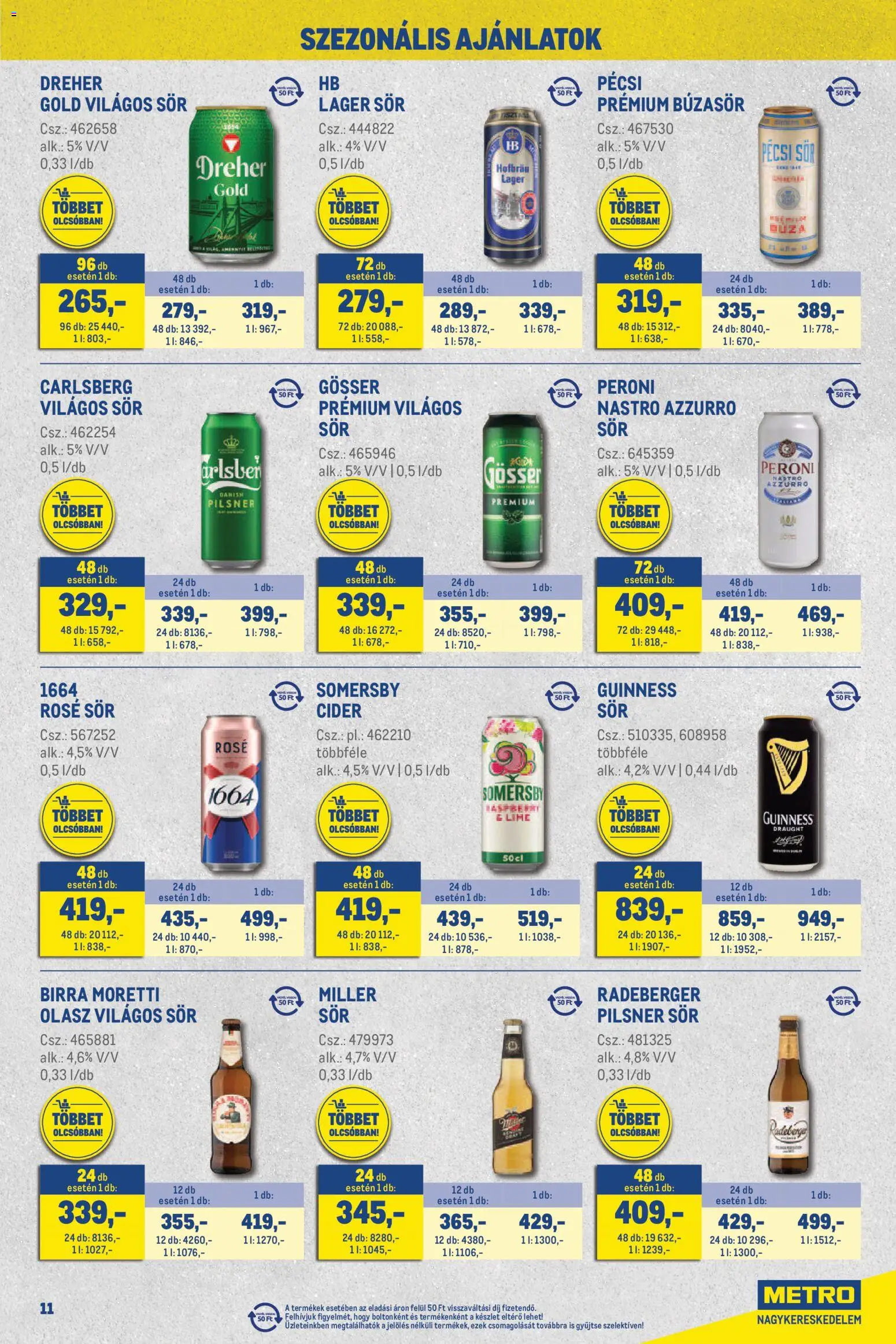 Metro akciós ujság - amely érvényes a következő dátumtól: 01.06.2026 | Oldal: 11 | Termékek: Lime, Kiseli krastavci, Búzasör, Cider