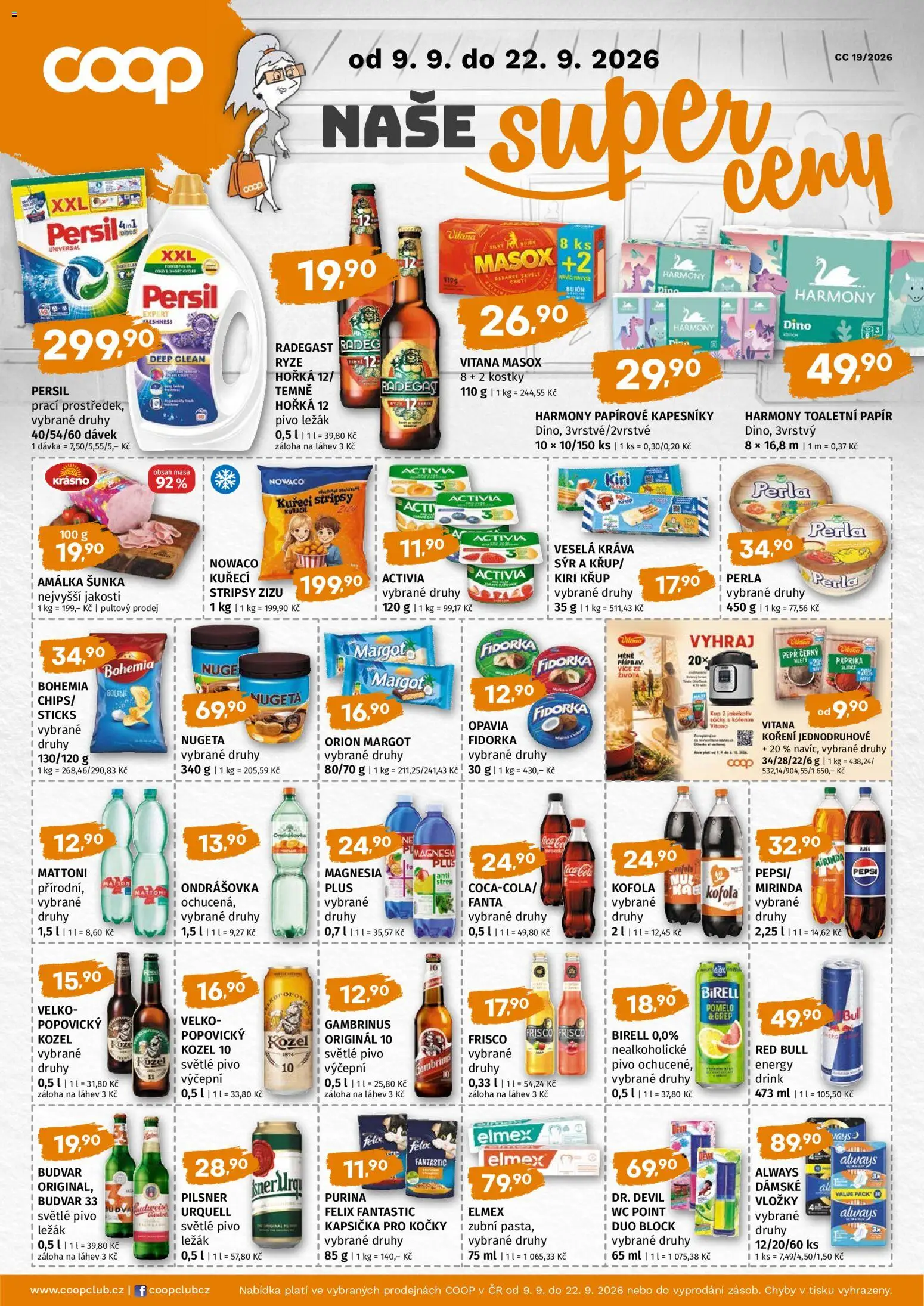 Terno leták - COOP naše super ceny od 09.09.2026 | Strana: 1 | Produkty: Budvar 33, Kostky, Bohemia chips, Gambrinus