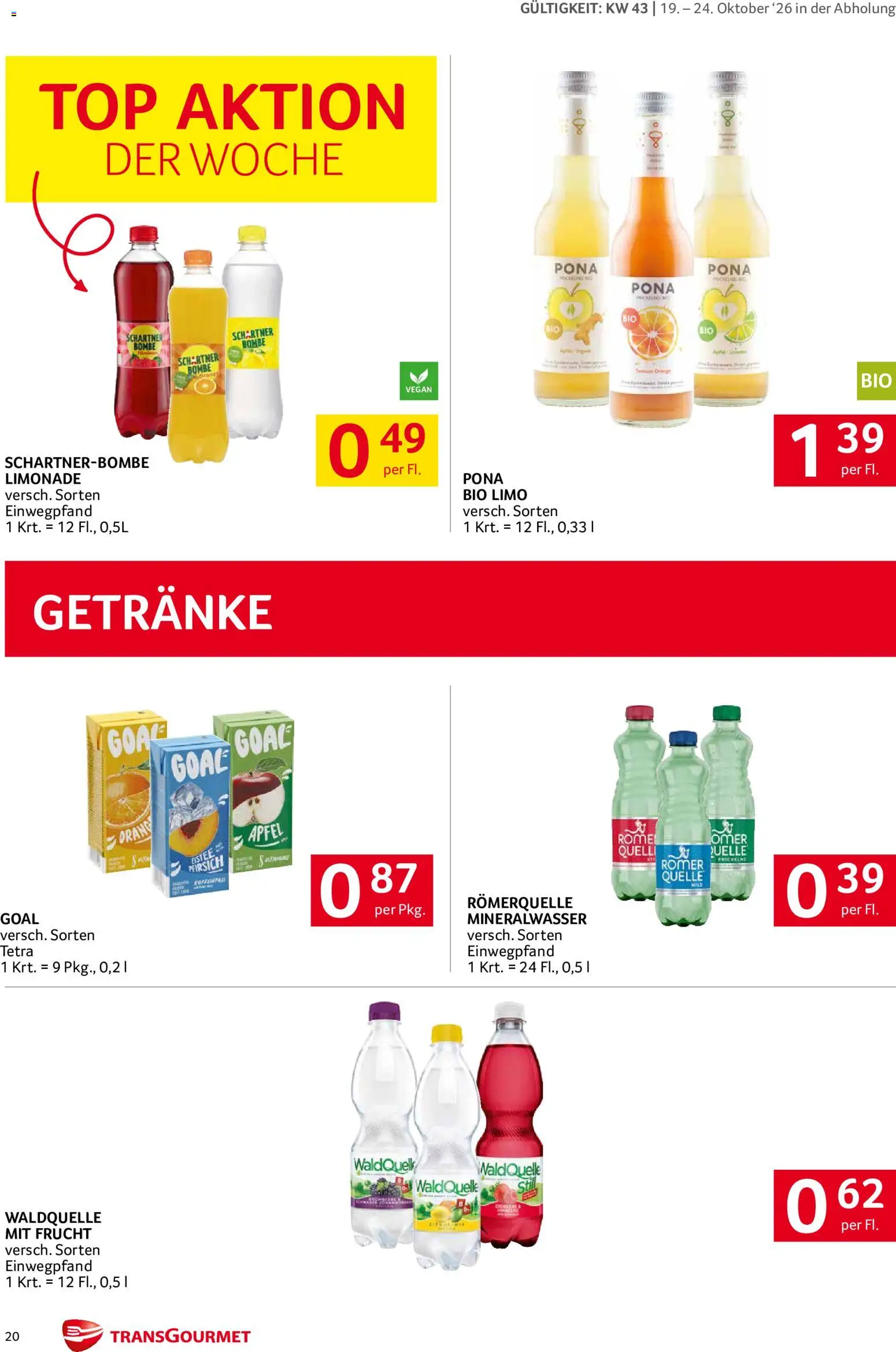 Transgourmet Broschüre gültig ab 19.10.2026 | Seite: 20 | Produkte: Getränke, Mineralwasser, Äpfel