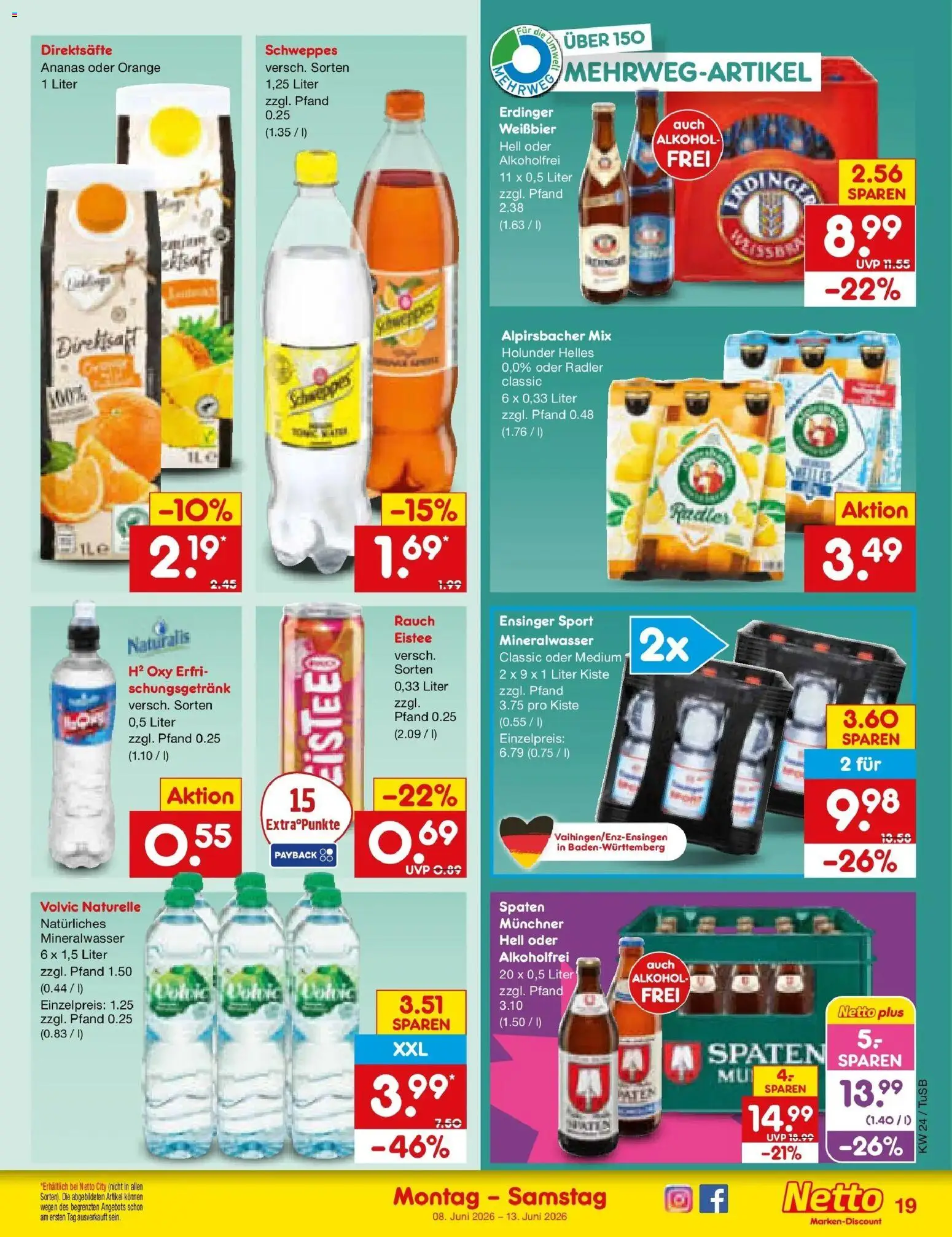 Netto Marken-Discount Prospekt Lahr-Langenwinkel – gültig ab 08.06.2026 | Seite: 31 | Produkte: Erdinger, Weißbier, Schweppes, Mineralwasser