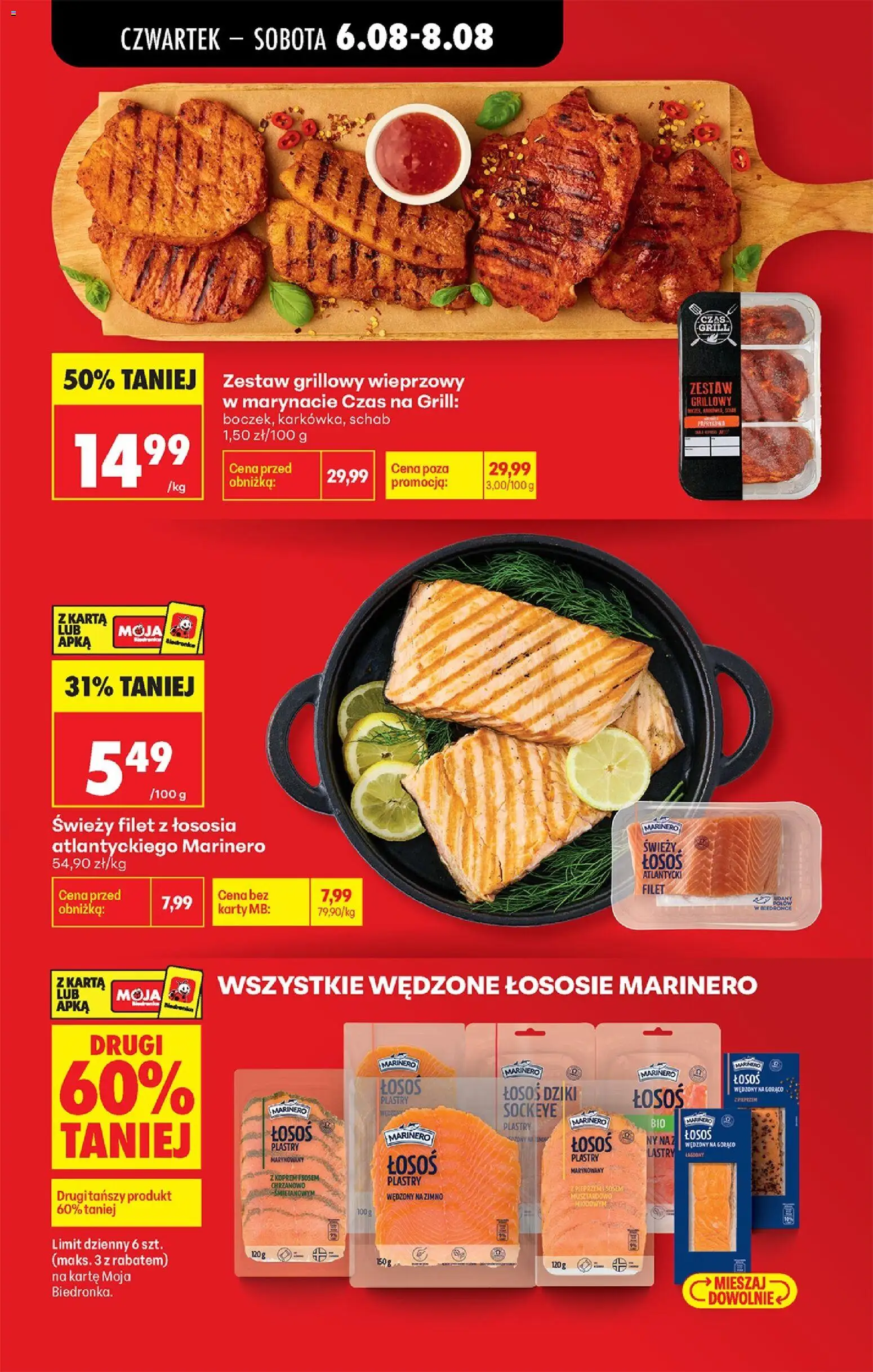 Biedronka gazetka od czwartku od 06.08.2026 | Strona: 5 | Produkty: Karta, Łosoś wędzony, Łosoś atlantycki, Łosoś wędzony na gorąco