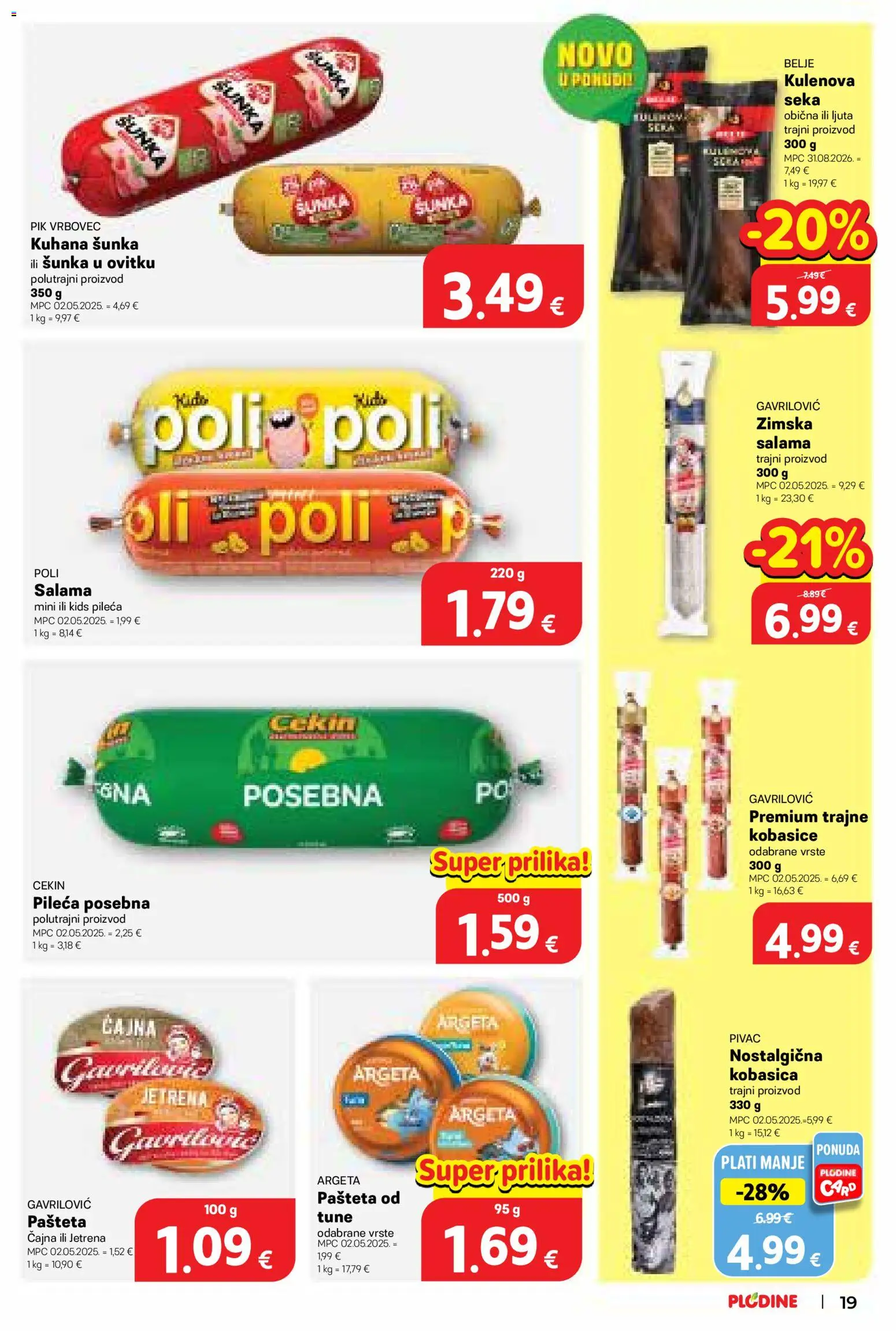 Plodine katalog | vrijedi od 09.09.2026 | Stranica: 19 | Proizvodi: Kobasice, Kobasica, Pik Vrbovec, Tuna