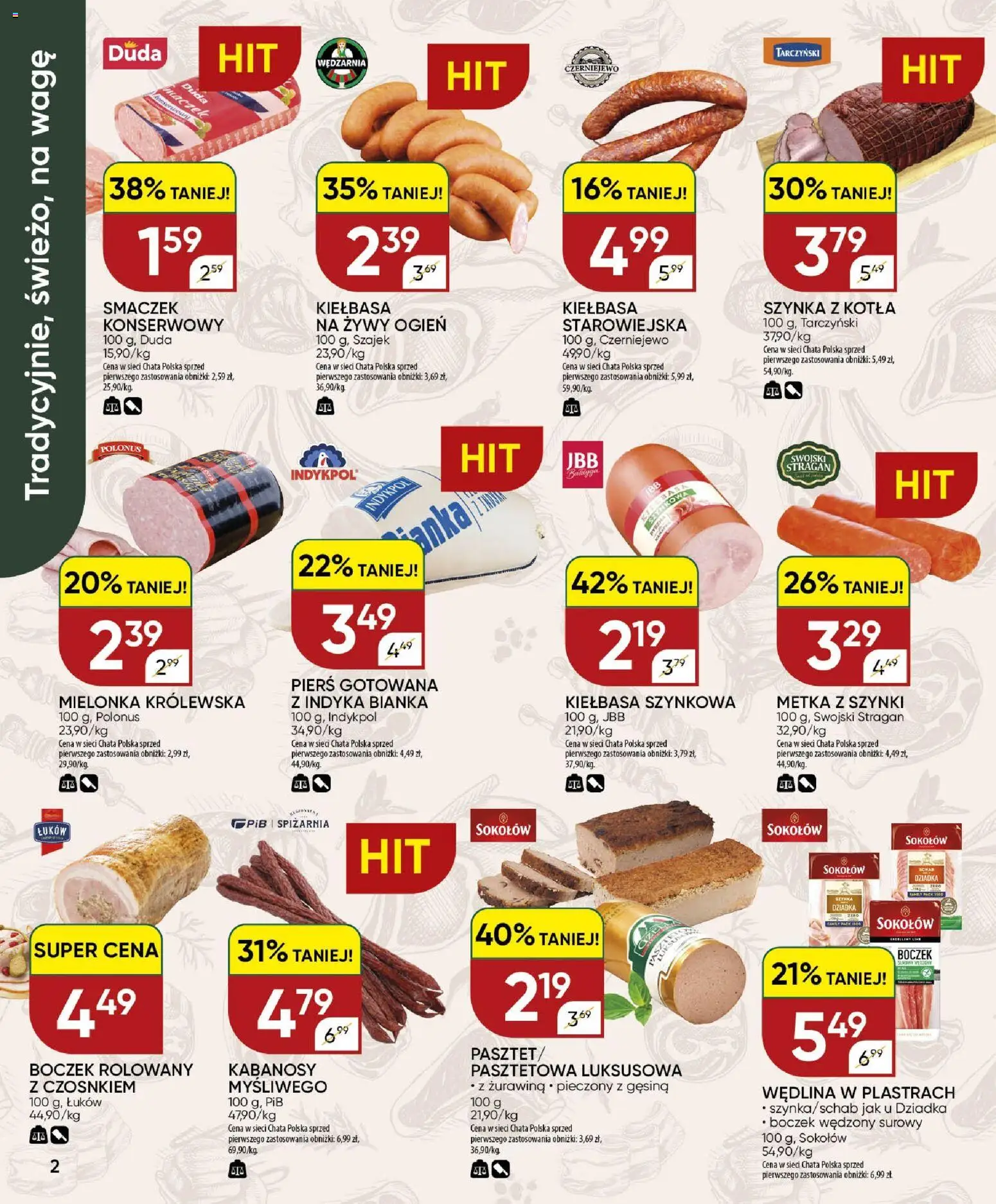 Chata Polska gazetka od 22.10.2026 | Strona: 2 | Produkty: Schab, Kabanosy, Szynka, Boczek