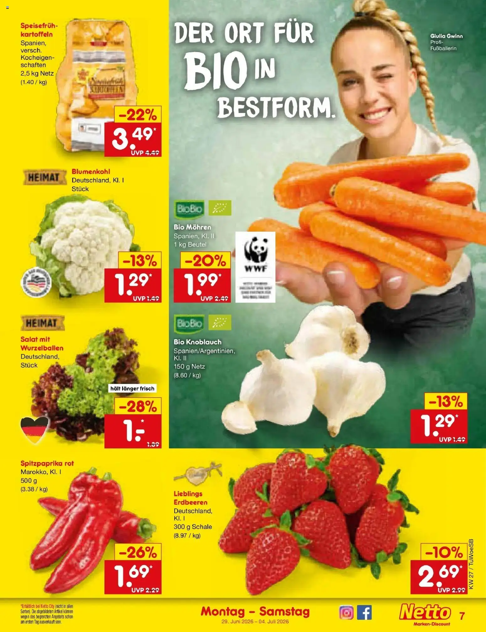 Netto Marken-Discount Prospekt Lahr-Langenwinkel – gültig ab 29.06.2026 | Seite: 9 | Produkte: Mohren, Knoblauch, Blumenkohl, Erdbeeren