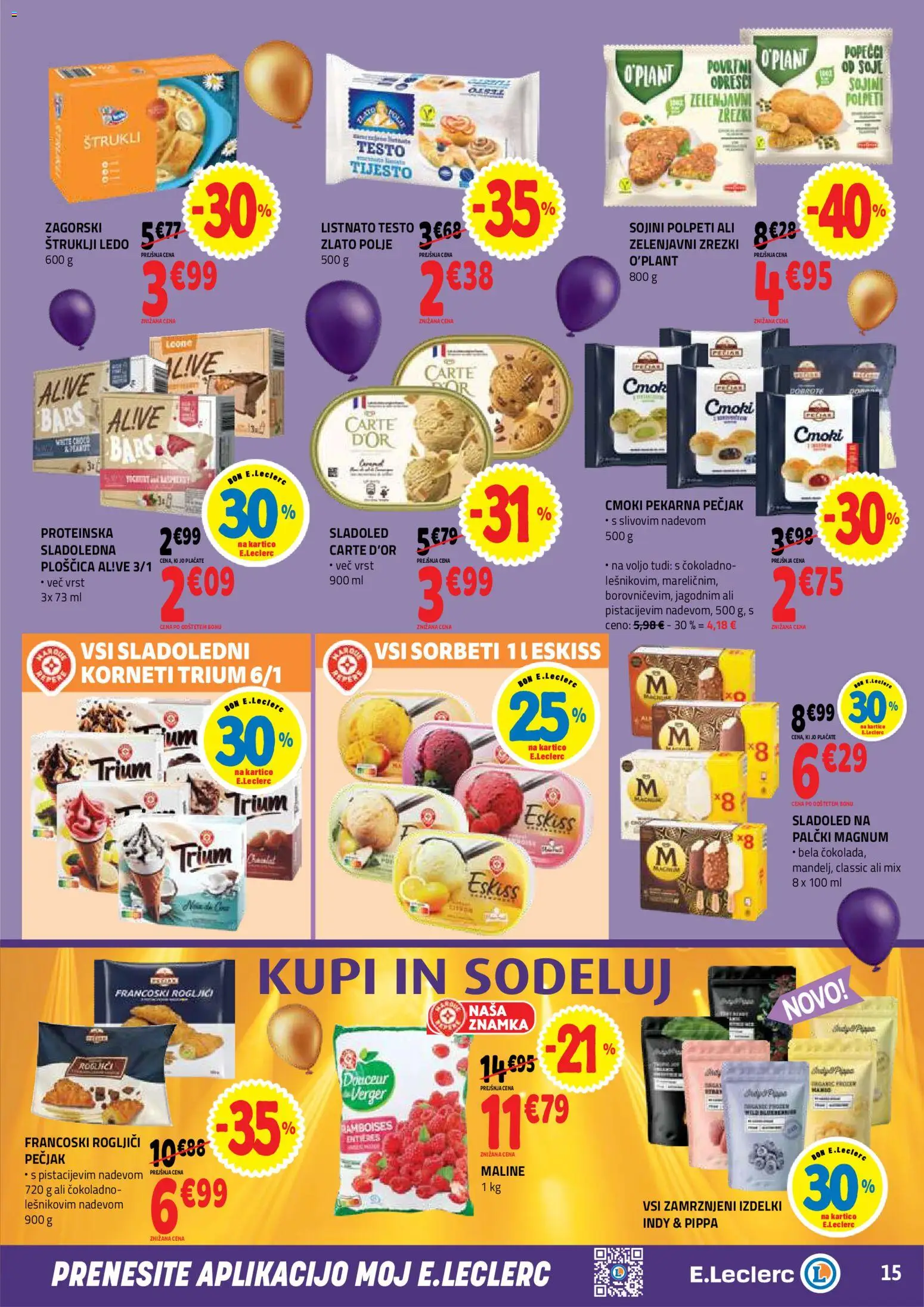 Novi E.leclerc katalog ponudbe – veljaven od 21.10.2026 | Stran: 15 | Izdelki: Štruklji, Pekarna, Zrezki, Maline