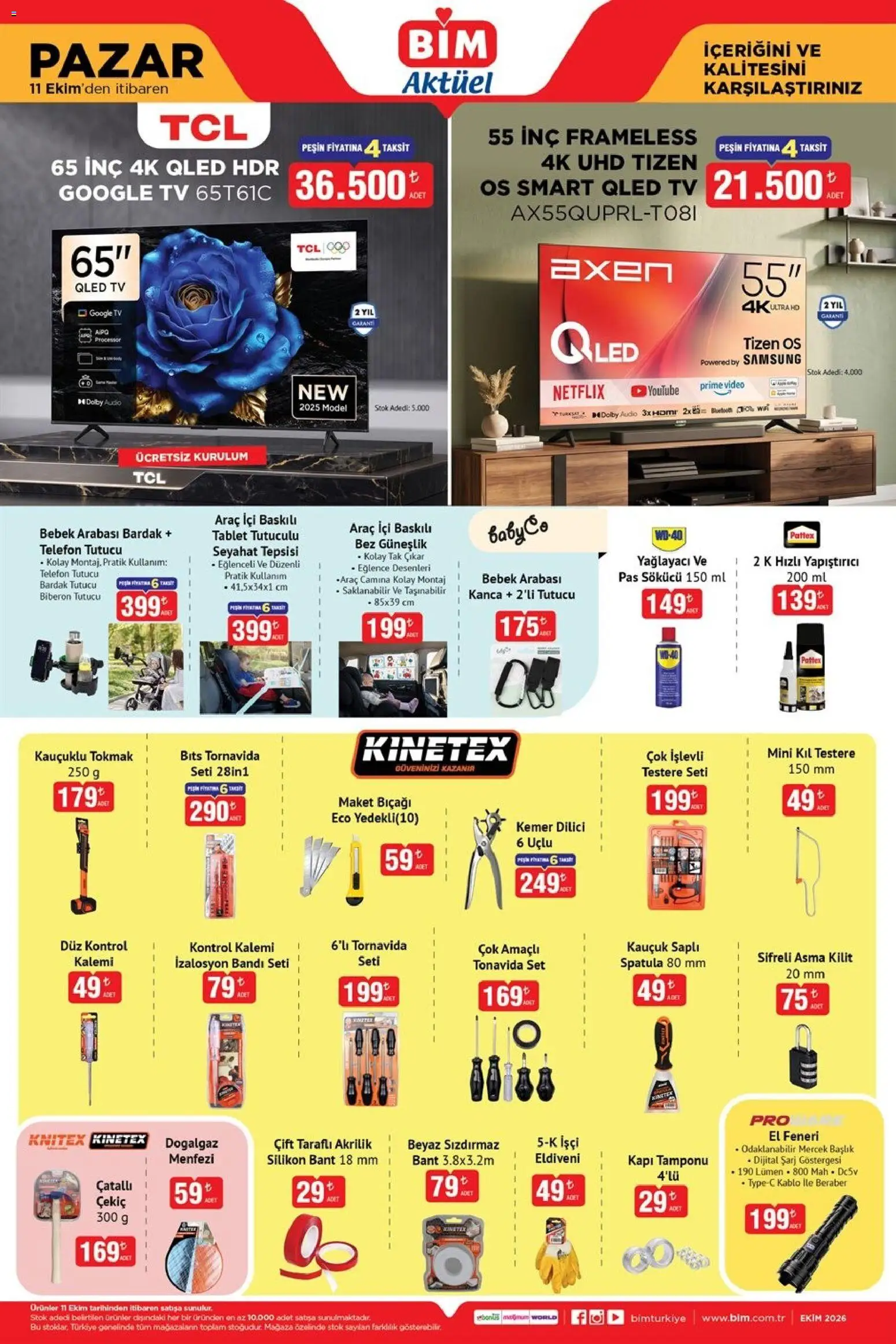 BİM - Katalog Pazar - 11 Ekim 2026 tarihinden itibaren geçerlidir | Sayfa: 1 | Ürünler: Bardak, TV, Kablo, Maket bıçağı