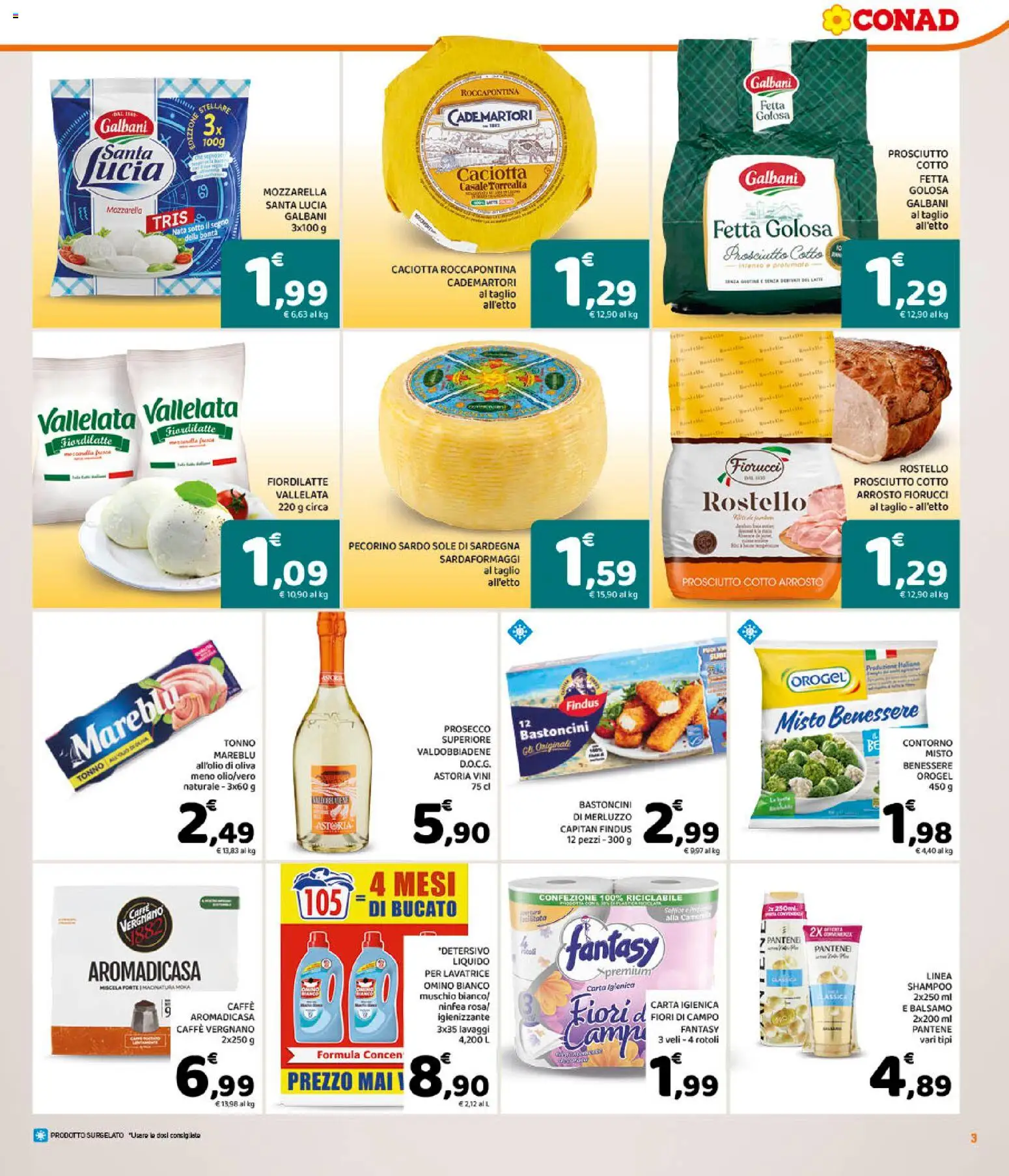 Volantino Conad del 15.04.2026 | Pagina: 3 | Prodotti: Arrosto, Shampoo, Prosciutto, Tonno