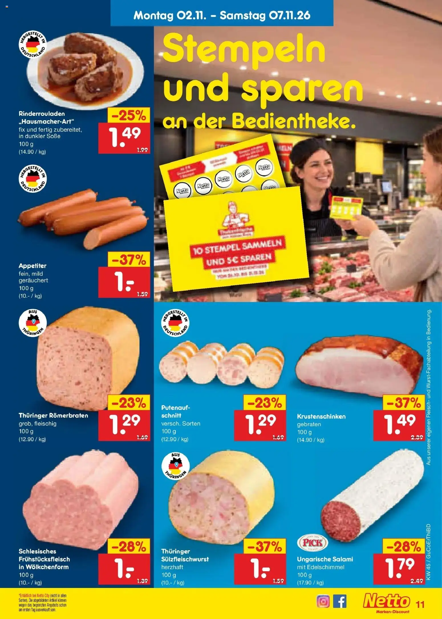 Netto Marken-Discount Prospekt Weimar (ab 02.11.2026) » Angebote | Seite: 21 | Produkte: Rinderrouladen, Soße, Salami, Fleisch