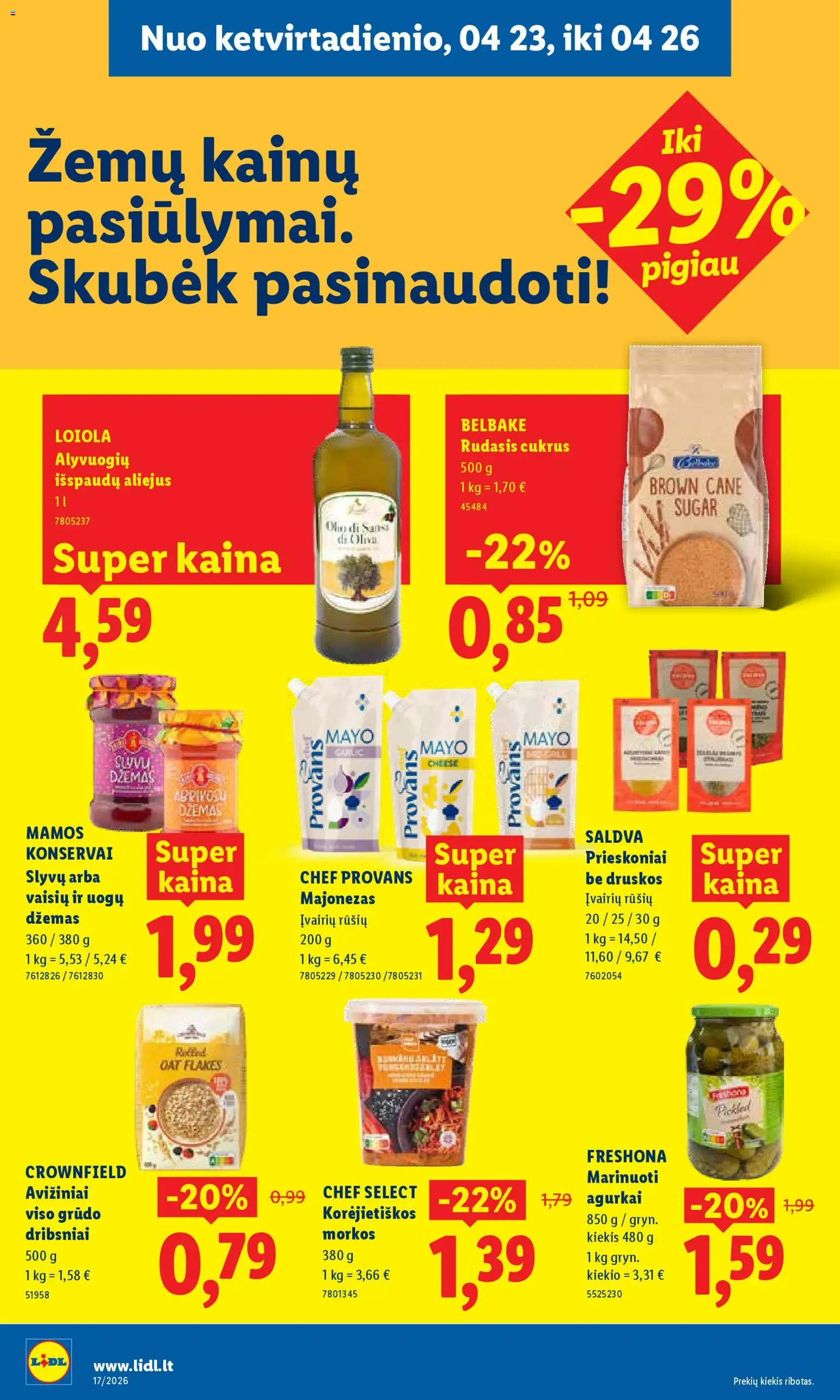 LIDL akcijos nuo 20.04.2026 | Puslapis: 26 | Prekių: Agurkai, Aliejus, Cukrus, Morkos