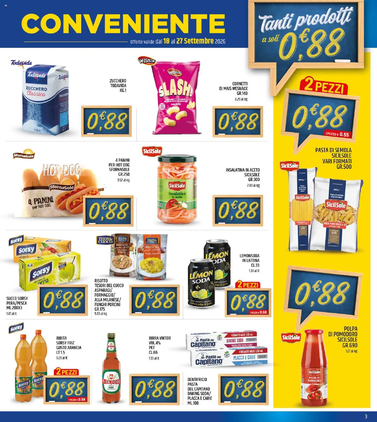 Volantino ARD Discount del 18/09/2026 | Pagina: 3 | Prodotti: Pomodoro, Pasta, Aceto, Arancia