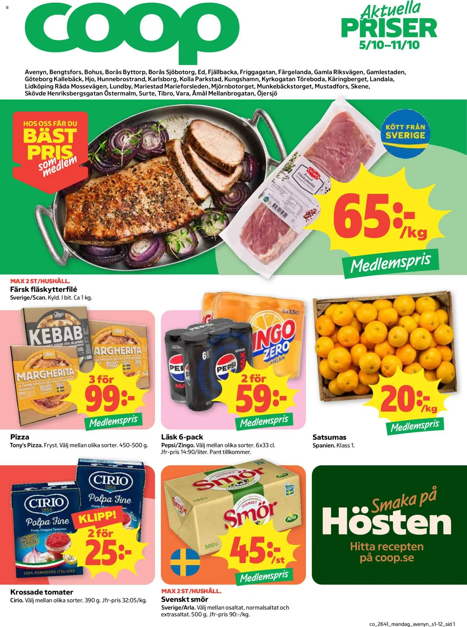 Coop reklamblad aktuell från 05/10/2026 | Sida: 1 | Produkter: Smör, Tomater, Kött, Apelsin