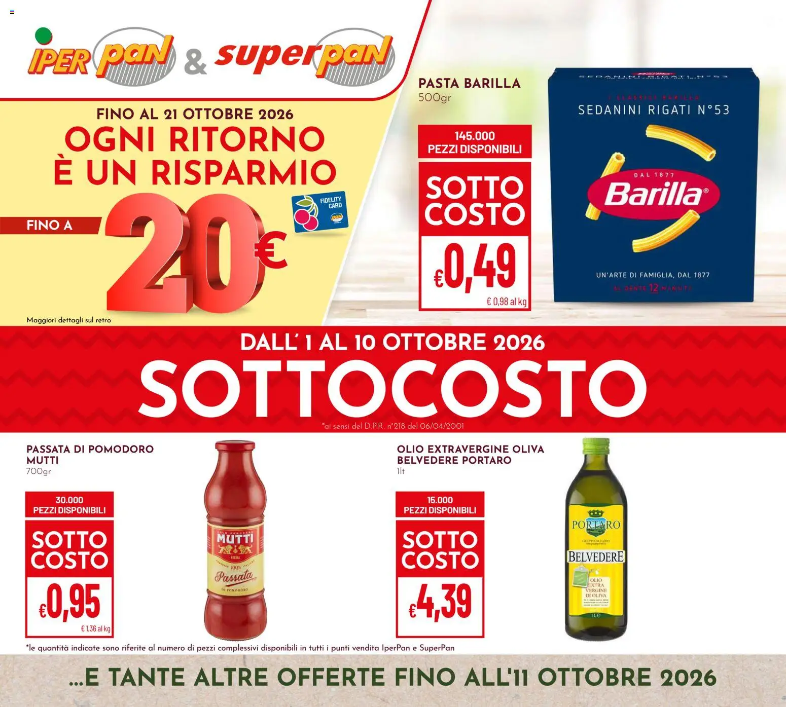Volantino Pan del 01/10/2026 | Pagina: 1 | Prodotti: Pomodoro, Olio, Pasta, Mutti