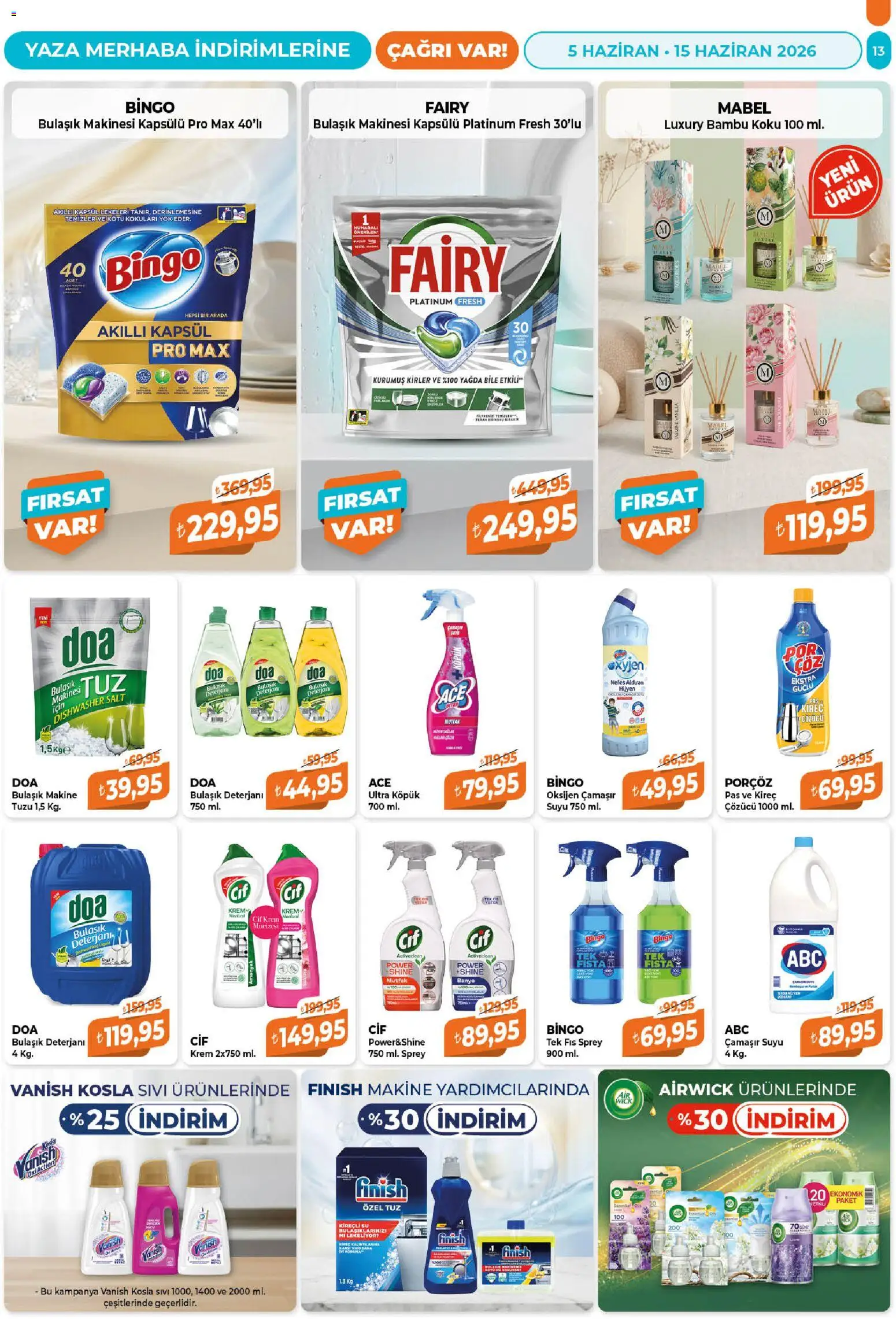 Çağrı Market Katalog - 05.06.2026 tarihinden itibaren geçerlidir | Sayfa: 13 | Ürünler: Krem, Bulaşık deterjanı, Koku, Su