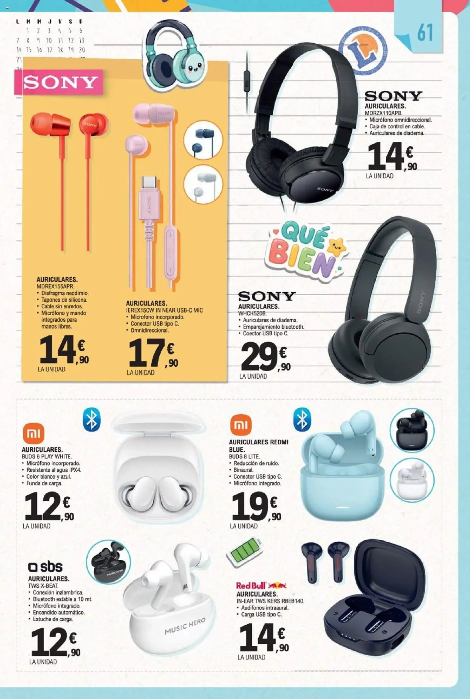 E.Leclerc Miranda de Ebro │ válido desde el 10/08/2026 | Página: 61 | Productos: Auriculares, Cable, Micrófono, Agua