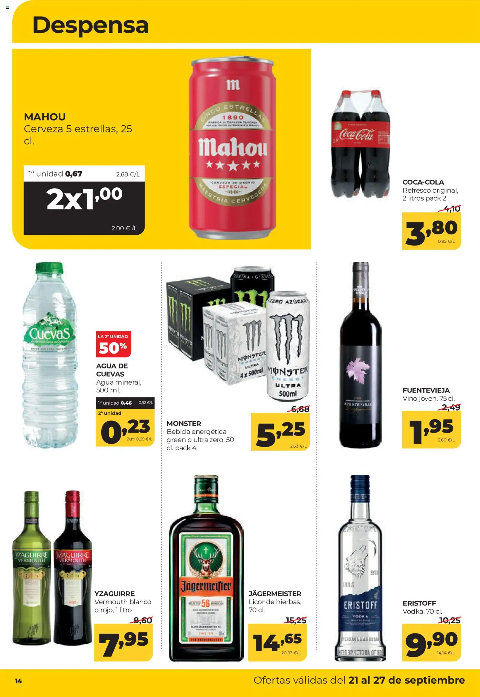 Alimerka folleto Castilla y León │ válido desde el 21/09/2026 | Página: 14 | Productos: Bebida energética, Vino, Jägermeister, Azúcar