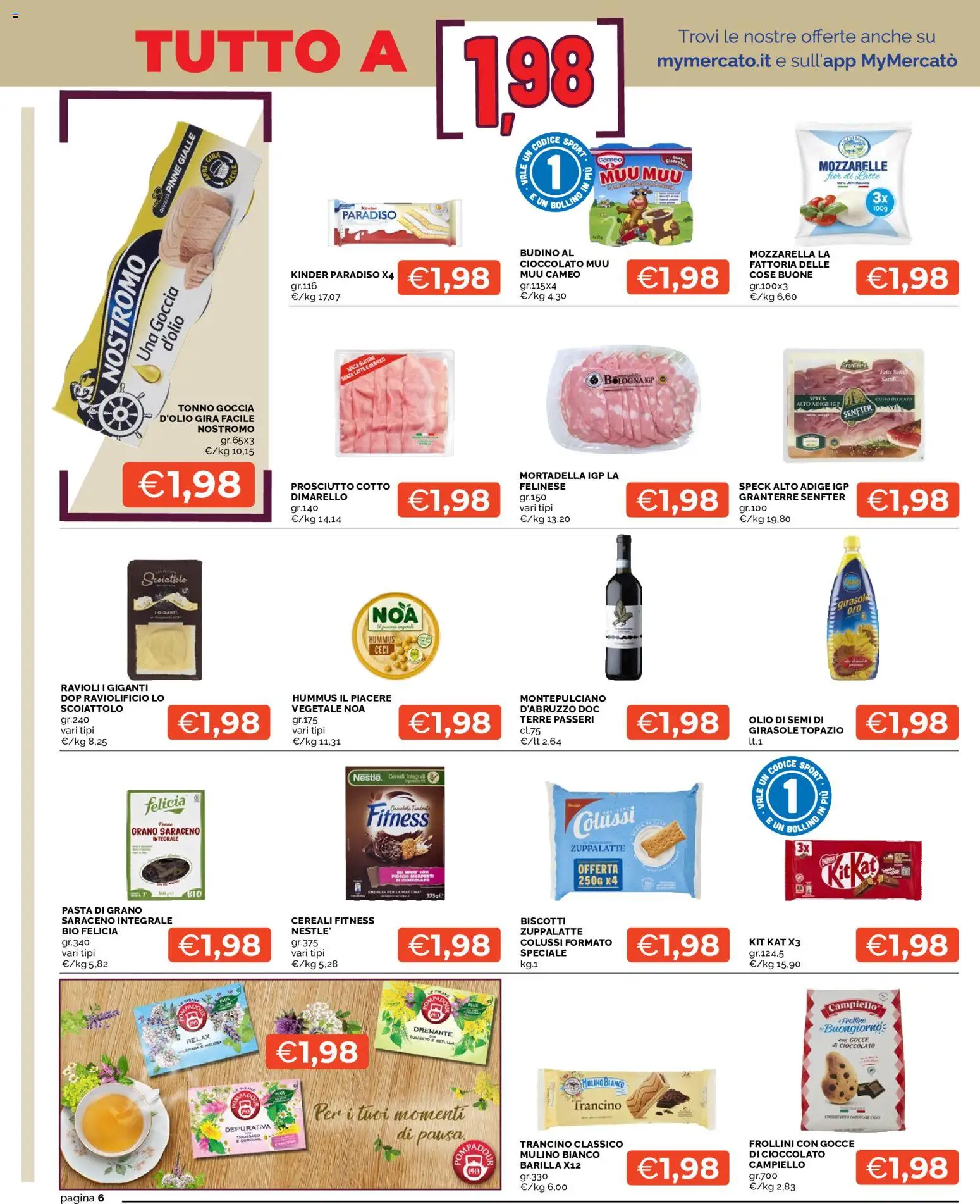 Volantino Mercatò del 22/10/2026 | Pagina: 6 | Prodotti: Biscotti, Mozzarella, Olio, Pinne