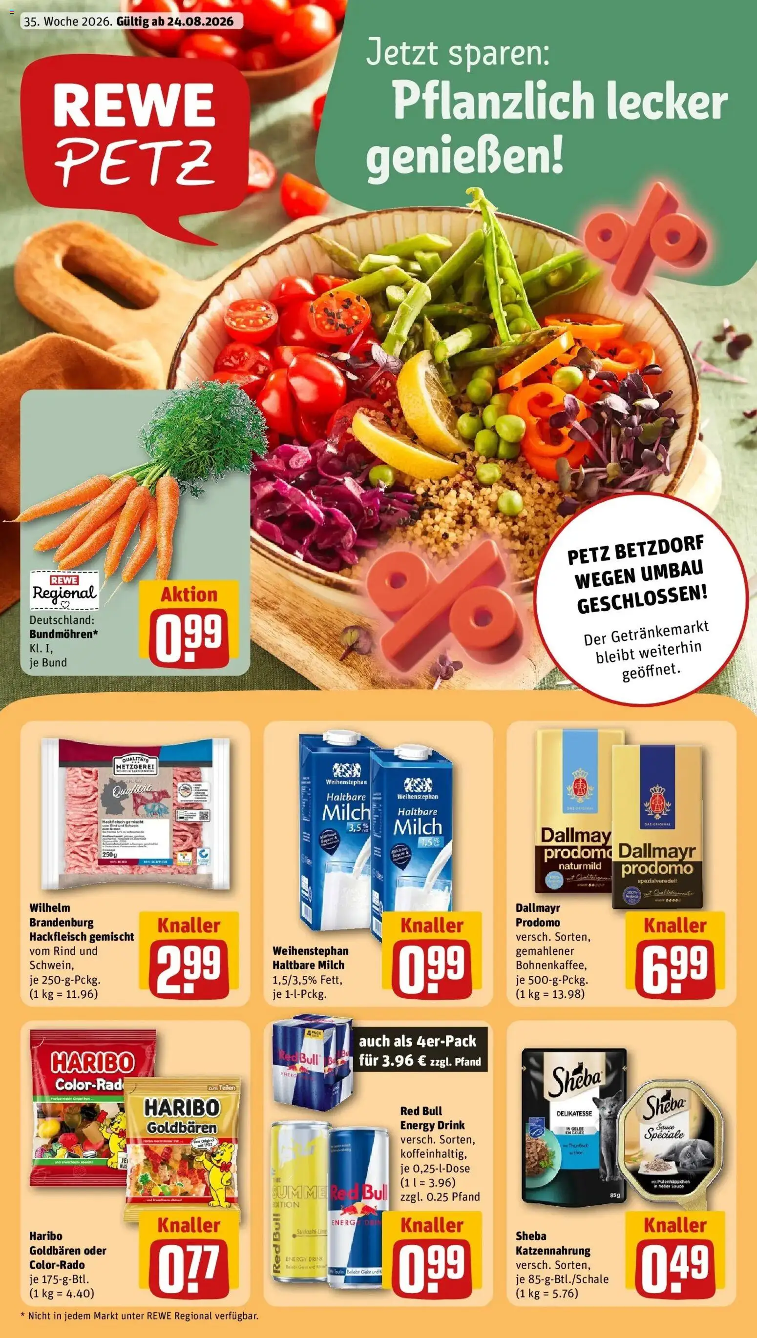 REWE Prospekt ab 24.08.2026 zum Blättern » Angebote | Seite: 1 | Produkte: Haribo, Thunfisch, Haltbare milch, Hackfleisch