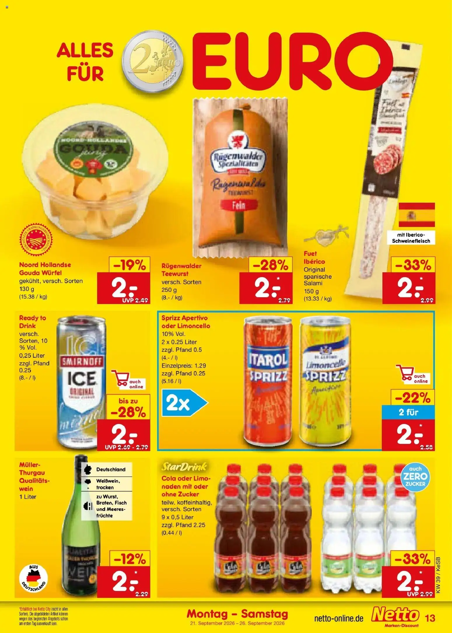 Netto Marken-Discount Prospekt Koblenz – gültig ab 21.09.2026 | Seite: 21 | Produkte: Cola, Fisch, Zucker, Schweinefleisch