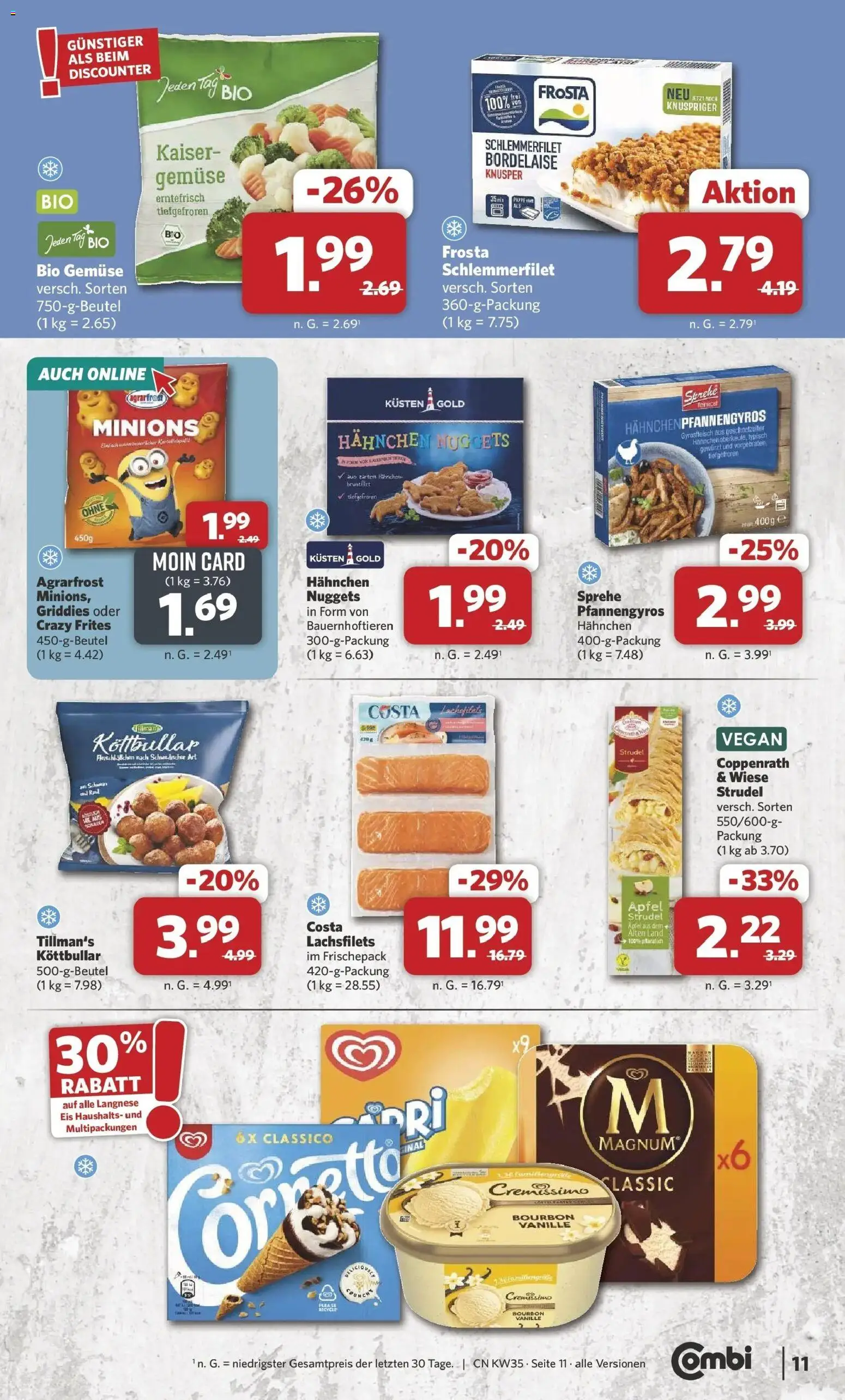Combi Prospekt Borchen (ab 24.08.2026) zum Blättern | Seite: 13 | Produkte: Langnese, Frosta, Gemüse, Bourbon