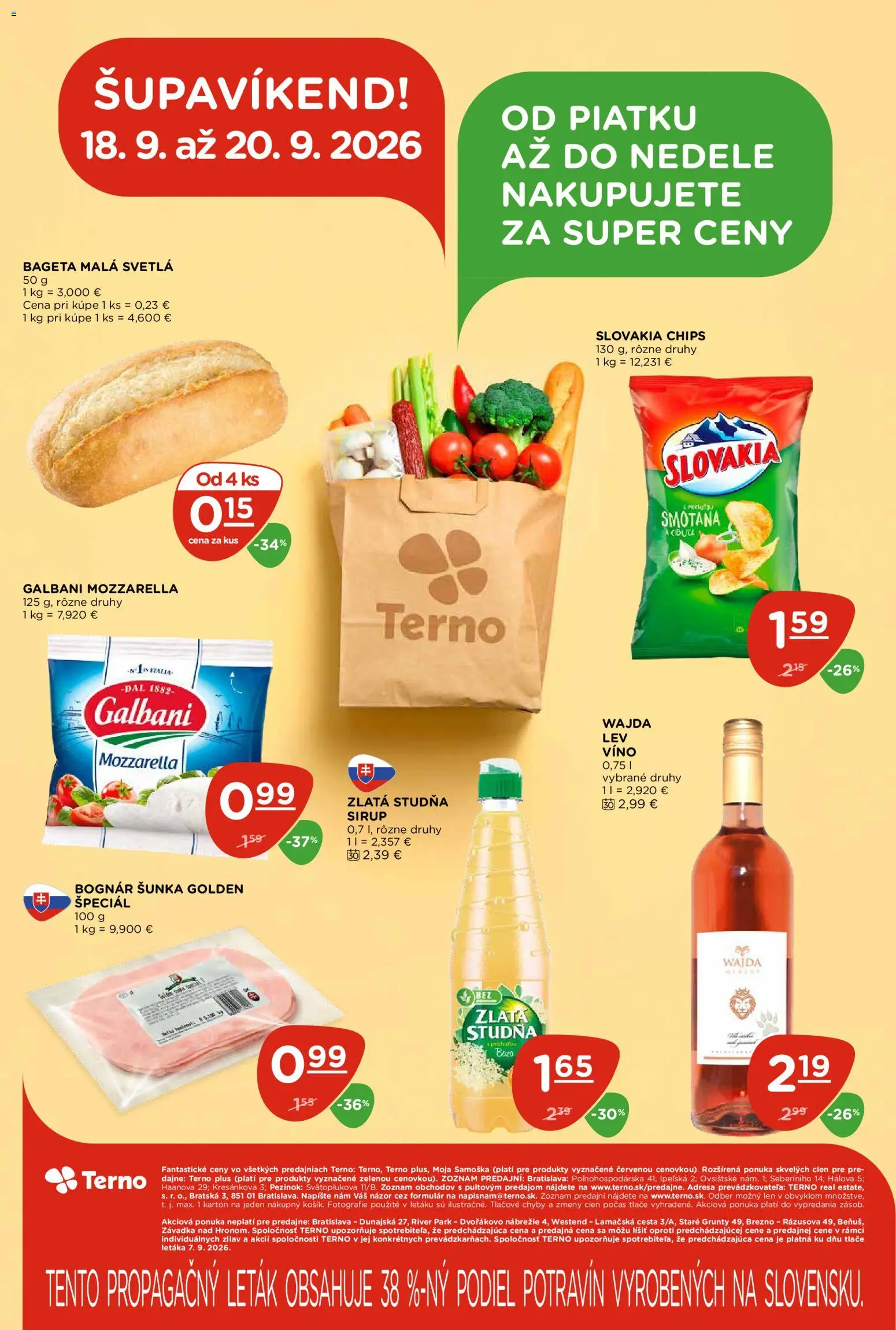 Nové Terno akcie – leták je platný od 17.09.2026 | Strana: 28 | Produkty: Mozzarella, Bageta, Sirup, Svetlá
