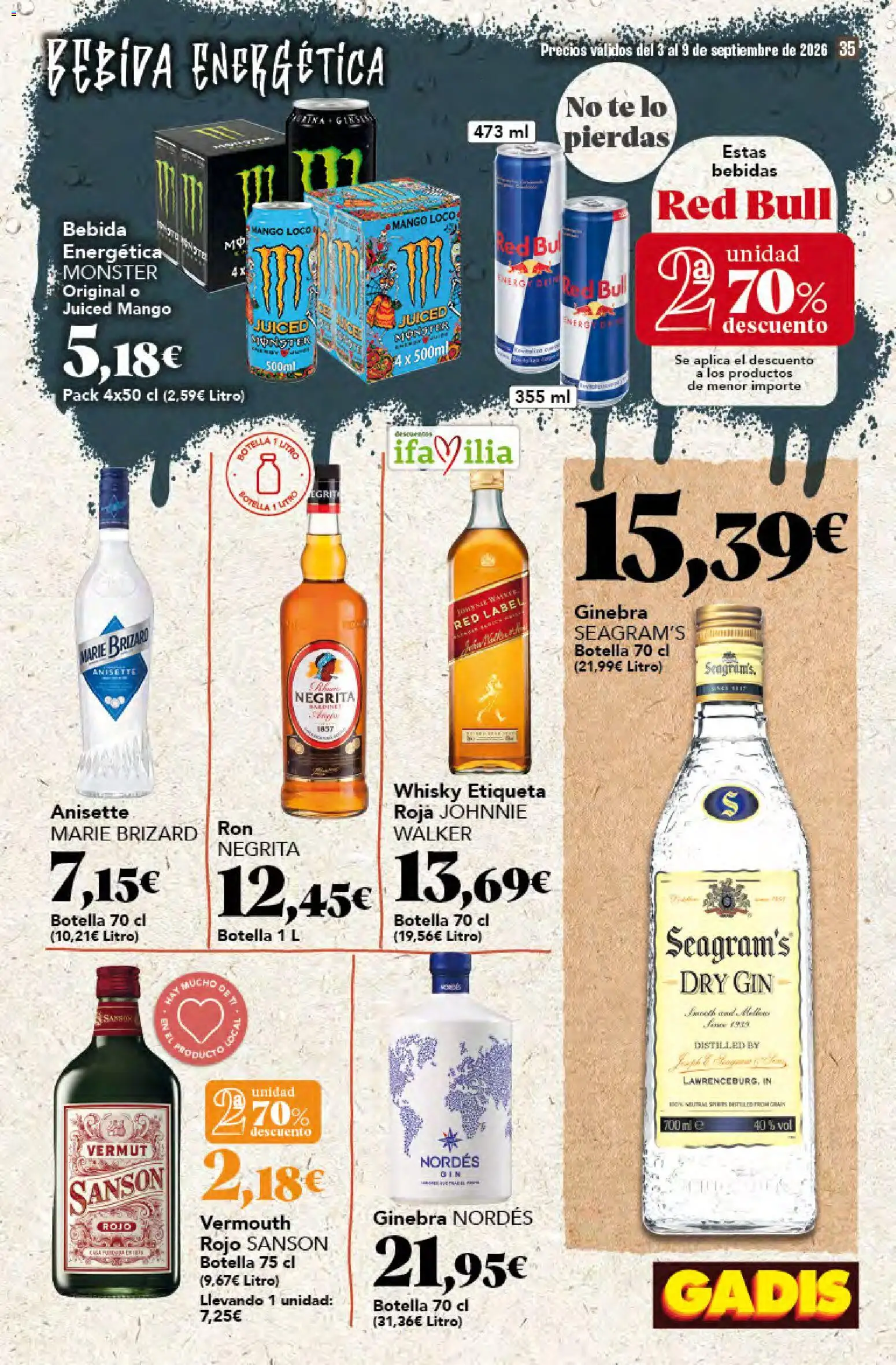 Gadis folleto │ válido desde el 03/09/2026 | Página: 35 | Productos: Bebida energética, Red Bull, Whisky, Mango