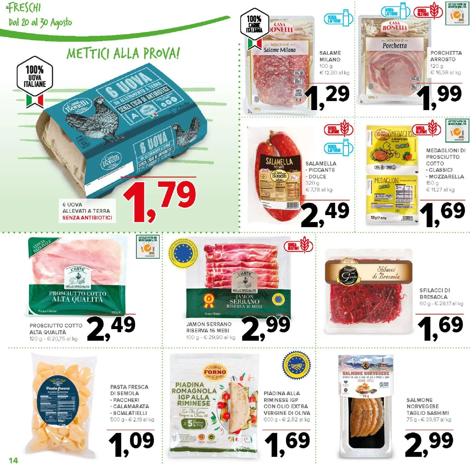 Volantino Todis del 20/08/2026 | Pagina: 14 | Prodotti: Senza glutine, Prosciutto Cotto, Bresaola, Olio extra vergine