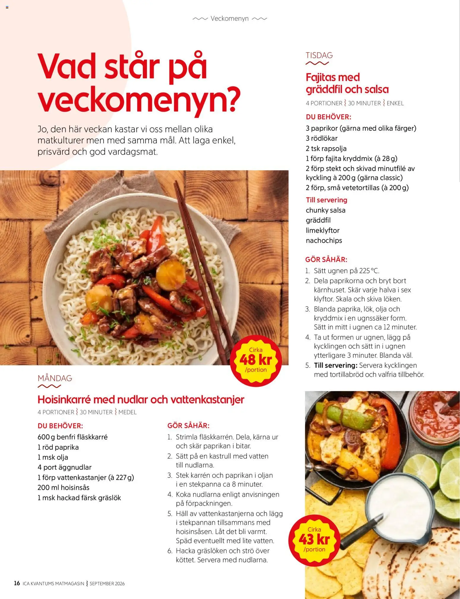 ICA Kvantum reklamblad aktuell från 01/09/2026 | Sida: 16 | Produkter: Salsa, Äggnudlar, Gräddfil, Stekpanna