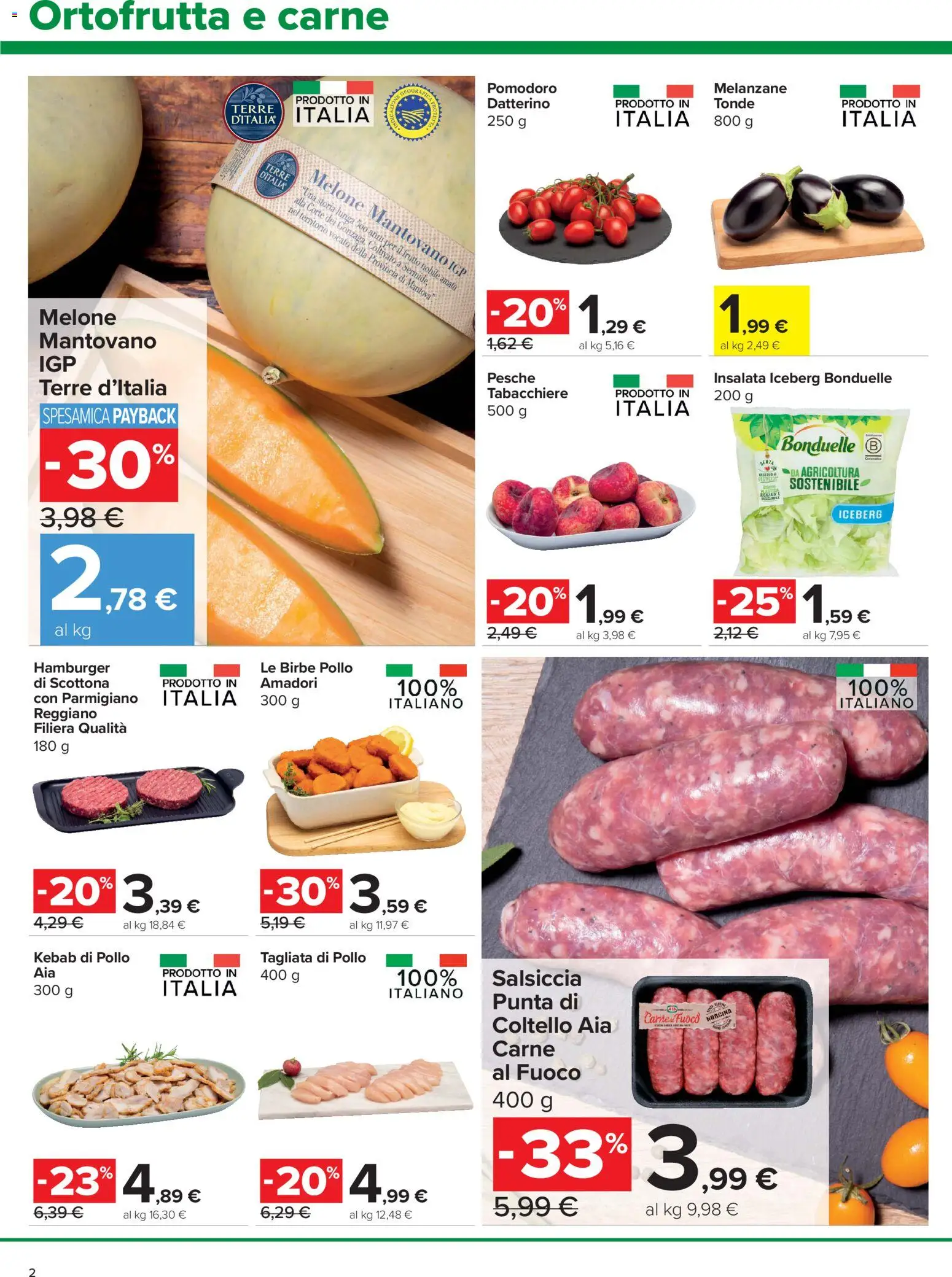 Volantino Carrefour del 30/07/2026 | Pagina: 2 | Prodotti: Pollo, Salsiccia, Melone, Parmigiano