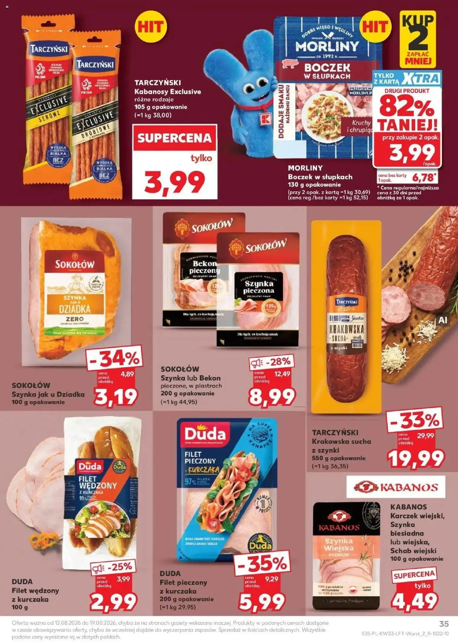Kaufland - Kaufland Gazetka Tygodnia ważne do 19.08 od 12.08.2026 - od jutra PDF | Strona: 35 | Produkty: Kabanosy, Krakowska sucha, Filet wędzony z kurczaka, Wędliny