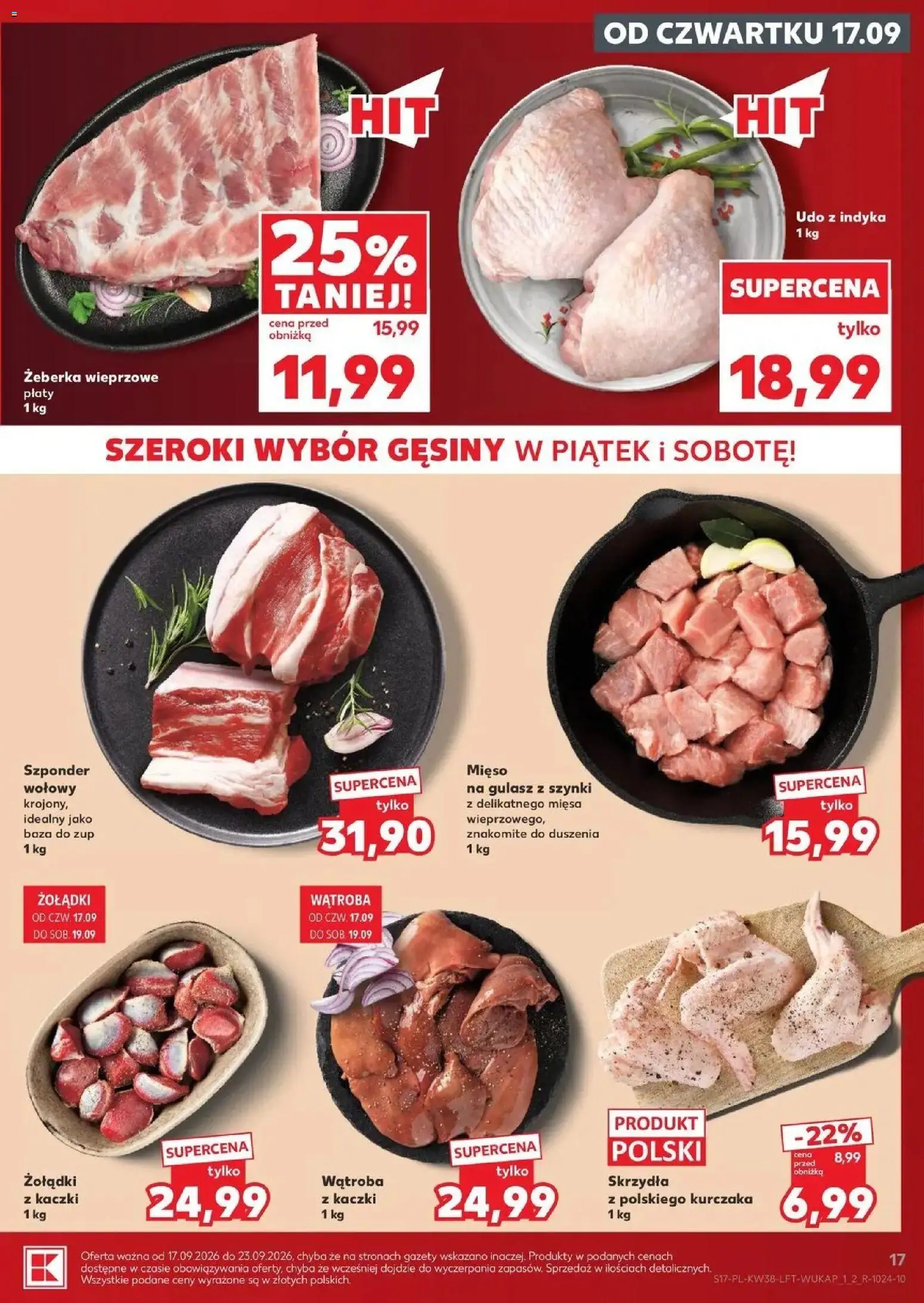 Kaufland gazetka od 17.09.2026 - od jutra PDF | Strona: 17 | Produkty: Żeberka, Żeberka wieprzowe, Mięso, Mięso na gulasz