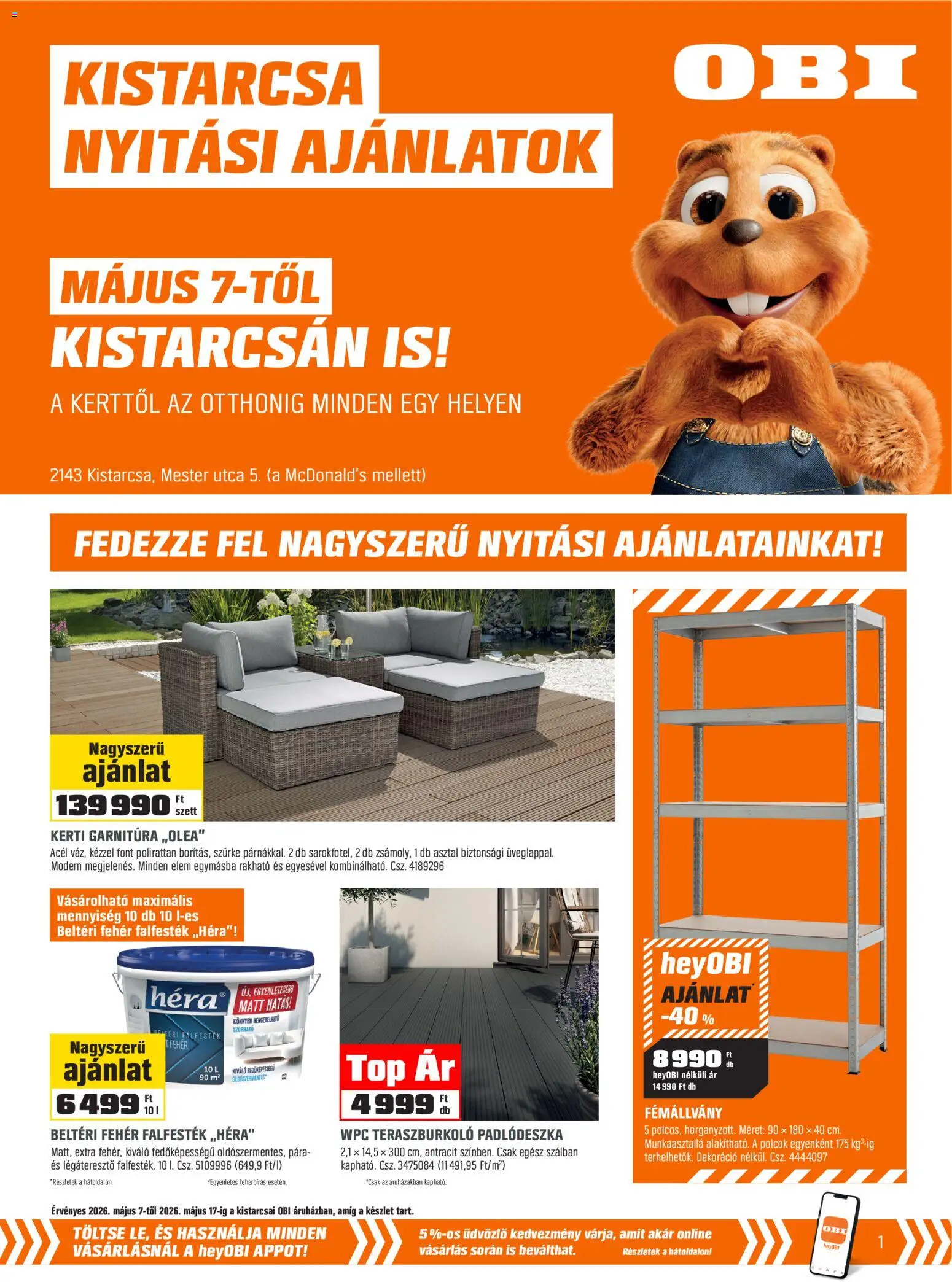 OBI akciós ujság - amely érvényes a következő dátumtól: 07.05.2026 | Oldal: 1 | Termékek: Polcok, Asztal, Dekoráció