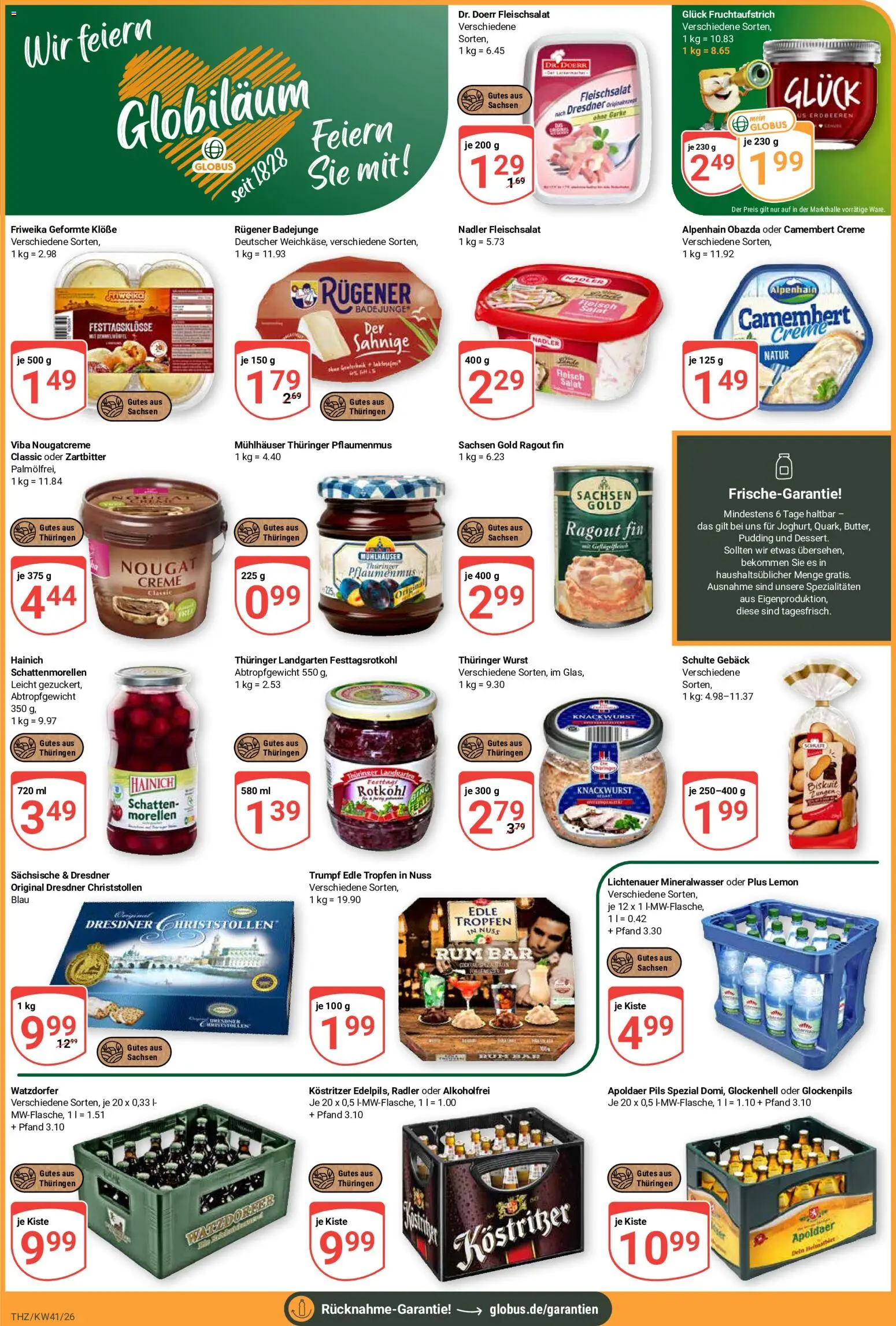 Globus Prospekt Theißen – gültig ab 05.10.2026 | Seite: 3 | Produkte: Creme, Camembert, Wurst, Salat