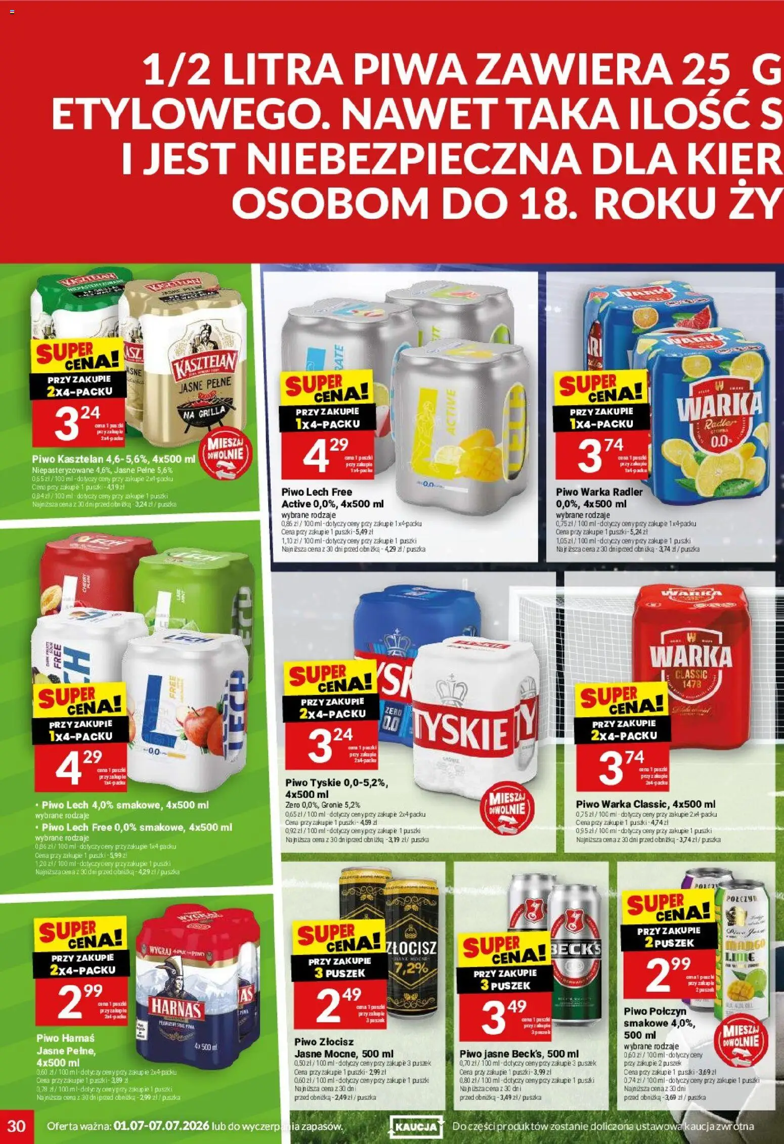 Twój Market gazetka od 01.07.2026 | Strona: 30 | Produkty: Warka, Piwo Warka, Tyskie, Piwo