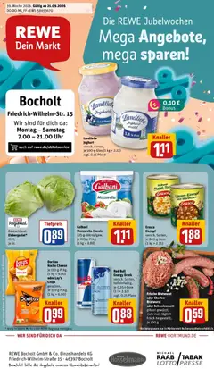 Rewe Prospekt Bocholt ab 21.09.2026 gültig | Seite: 1 | Produkte: Bäckerei, Energy, Chips, Uhr